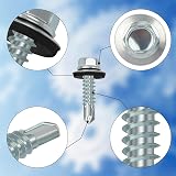 Nenull Hexagonal Plumber Screws, Pack of 100, 4.8 x 19 mm, Galvanised, Self-Tapping, Weather Resistant, Metal Roofing Screws - 3