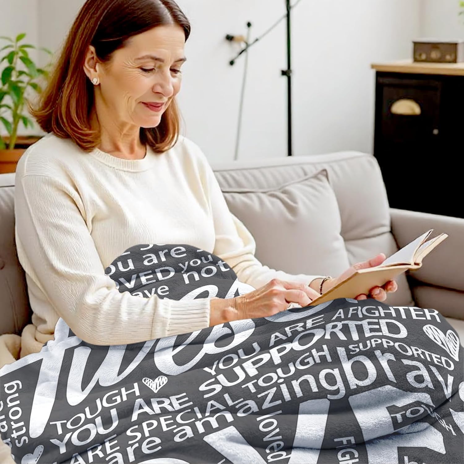 Get Well Gifts for Women or Men, Inspirational Blanket for Her Him, Cancer Care Gifts for Women, Thinking of You Gift for Mom, Husband, Friend, Sister - Grey Encouragement Blanket 60'' x 50'' - Image 4