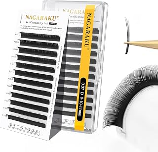 NAGARAKU Camelia Eyelashes, 3 Multi Lengths, with Pre-Glued Glue, Wispy Spike, Mega, Volume, Soft, Natural, Light Floral Effect Manga, Individual Black Eyelash Extensions for Wet Eye (0.07D