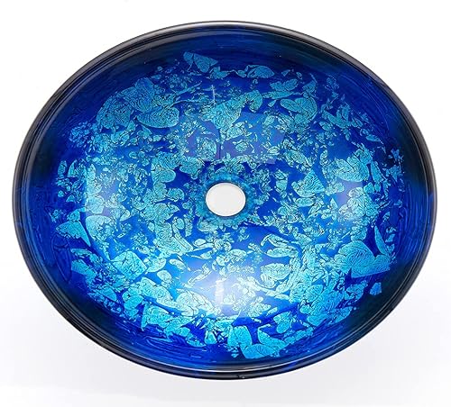 Miniatura 7 de Blue OceanMystery Series - Fregadero de baño de vidrio templado decorativo en azul estrellado | Fregaderos de montaje superior sobre encimera |