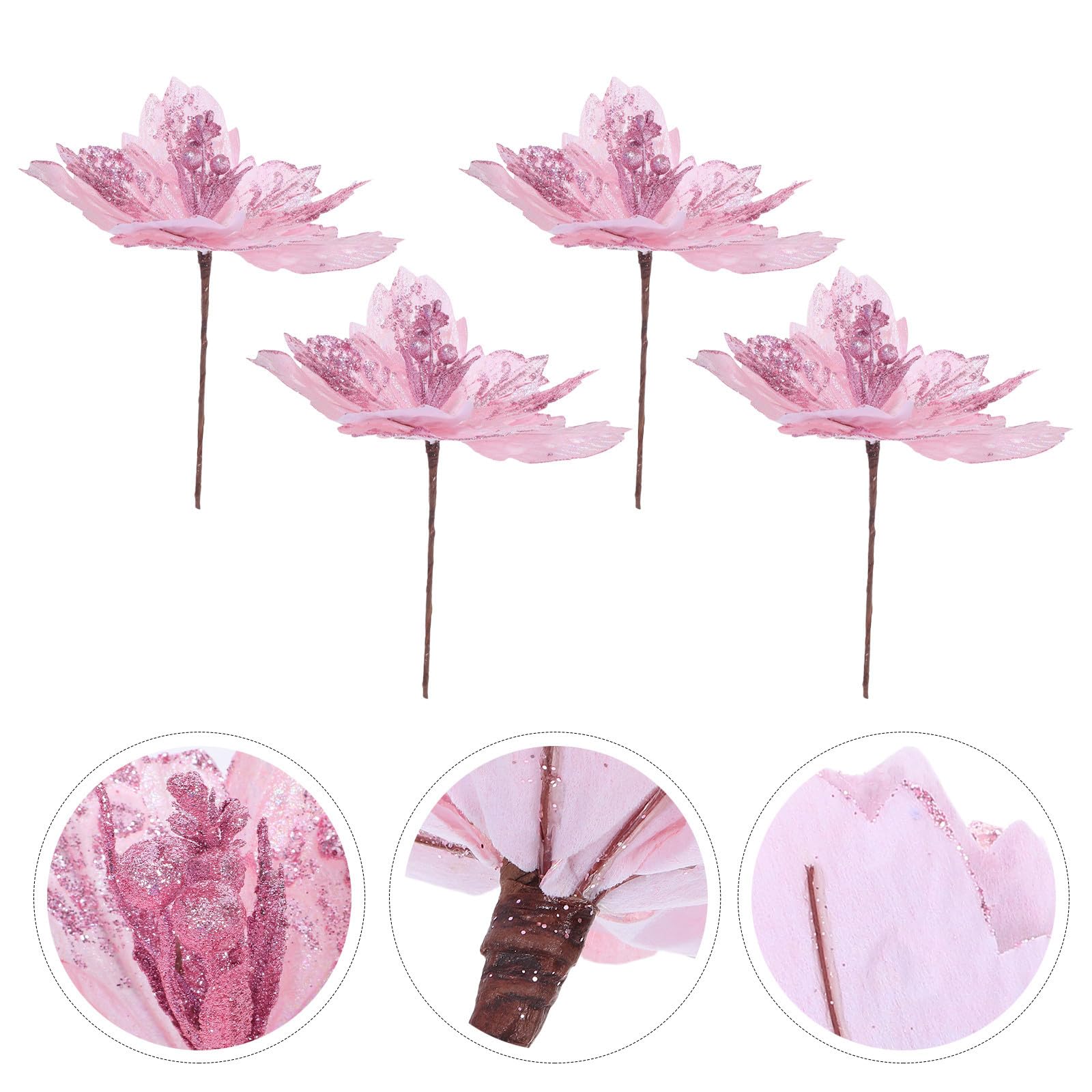 NUOBESTY 20 Stück Weihnachtsstern Kunstblume mit Seidenglitzer für Rosa