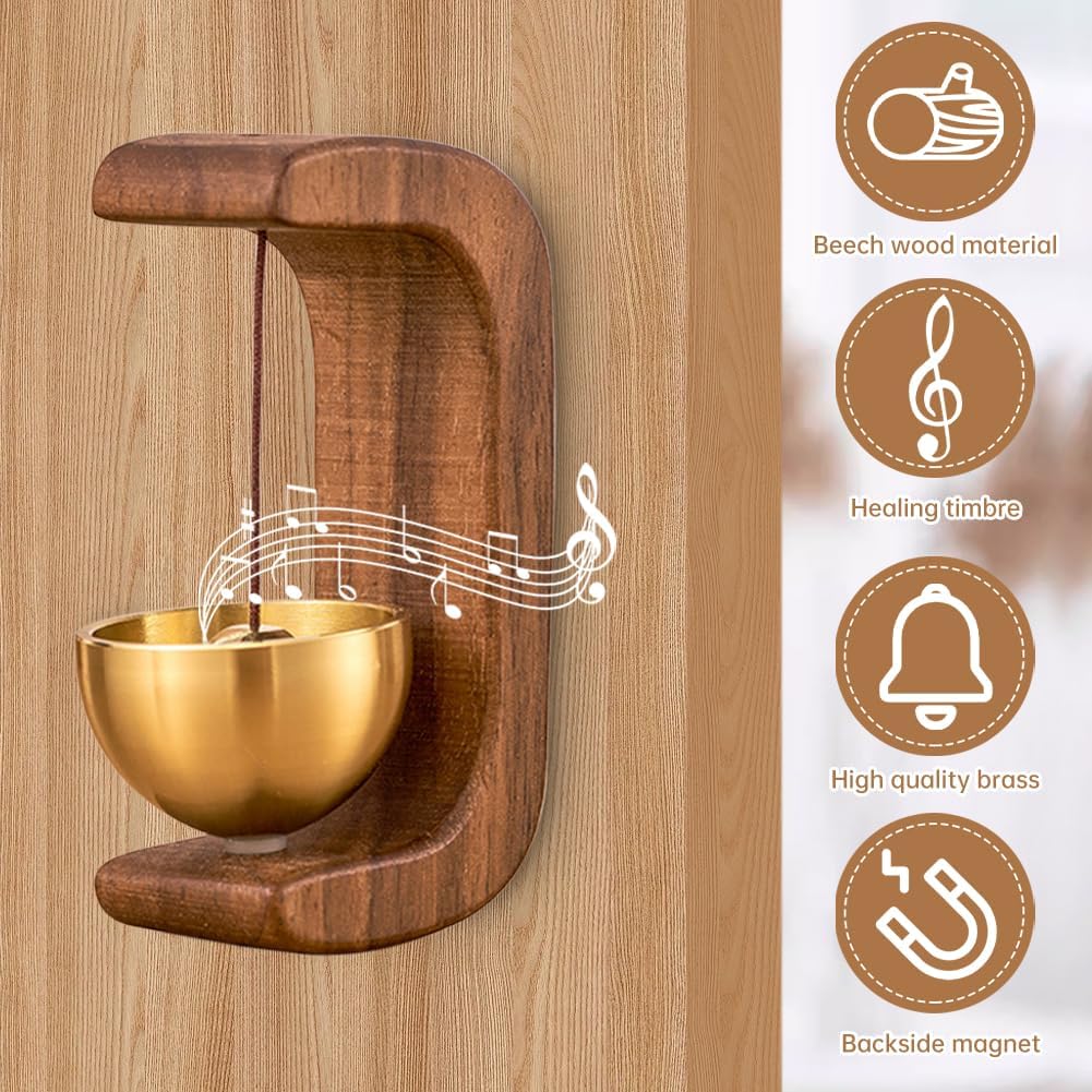 Wooden Shopkeepers Bell, Magnetic Door Chime with Brass Bell for Home/Store image 4