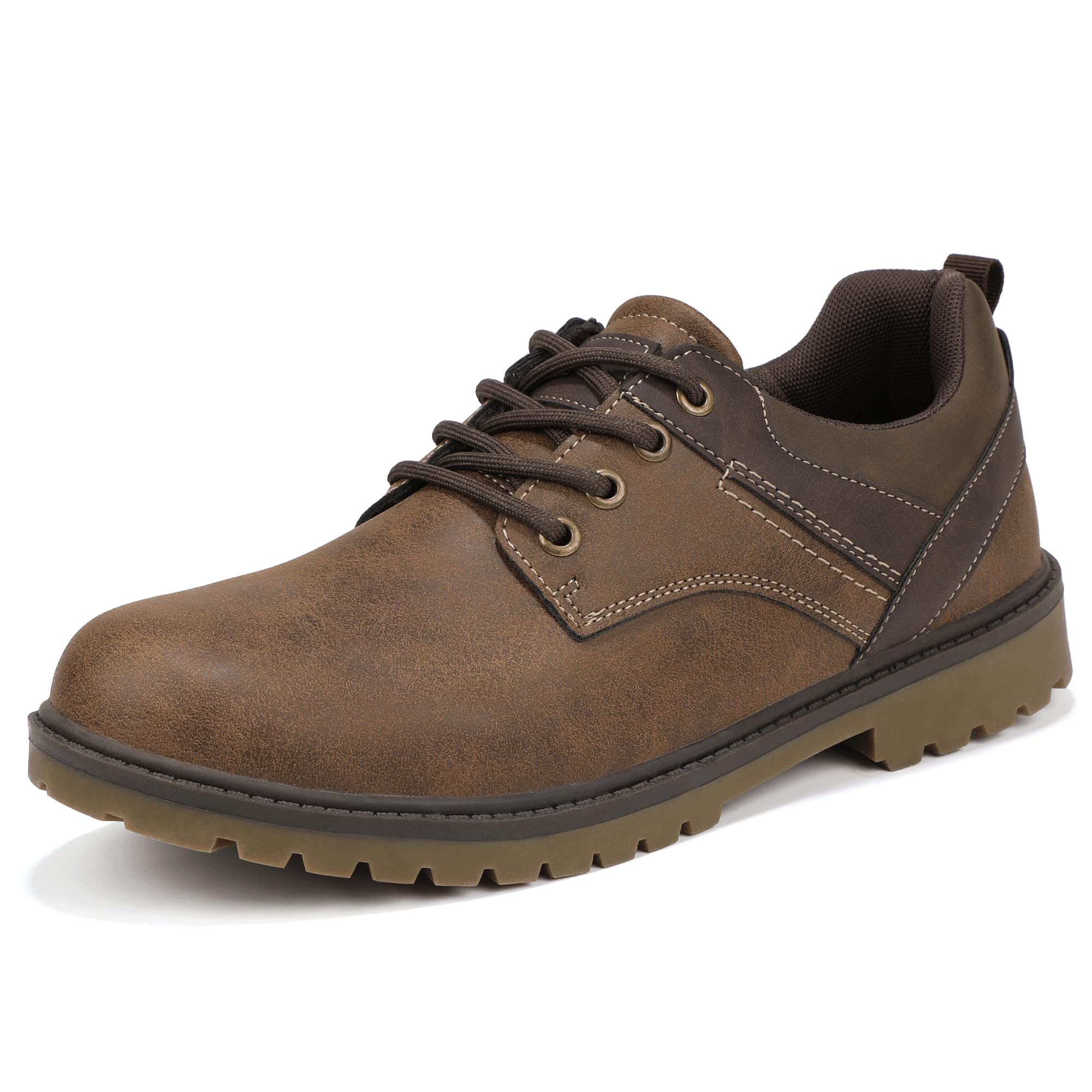Mofri Man Vintage Leather Oxford Platform Shoes Chunky Low Top Lace Up Round Toe Waterproof Non Slip Casual