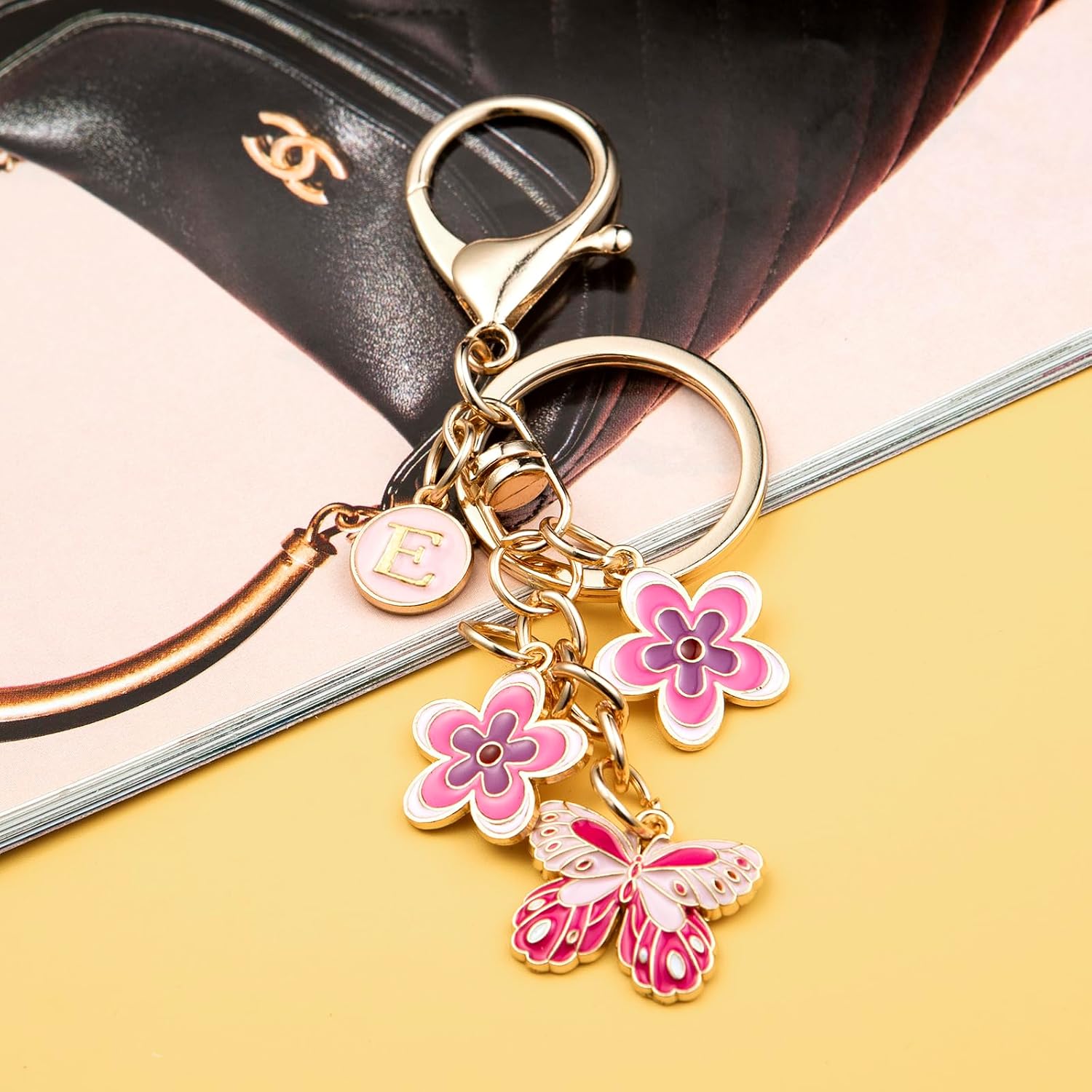 Pink Letter Keychain for Women Bag Charms Purse Charms Cute Stainless Steel Keychain Initial Letter Keys Charm Gifts image 3