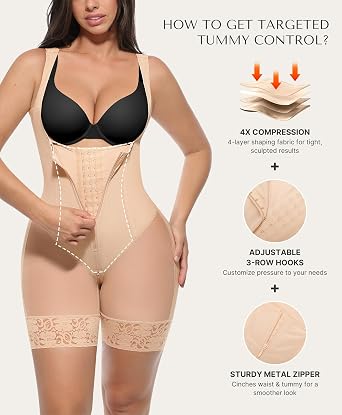 SHAPELLX Fajas Colombianas Tummy Control Shapewear for Women Postpartum Butt Lifter Full Body Shaper Compression Garment