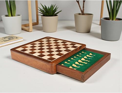 Miniatura 4 de RoyalChessMall-- Juego de ajedrez magnético de viaje con cajón, 10 pulgadas, madera de palisandro dorado