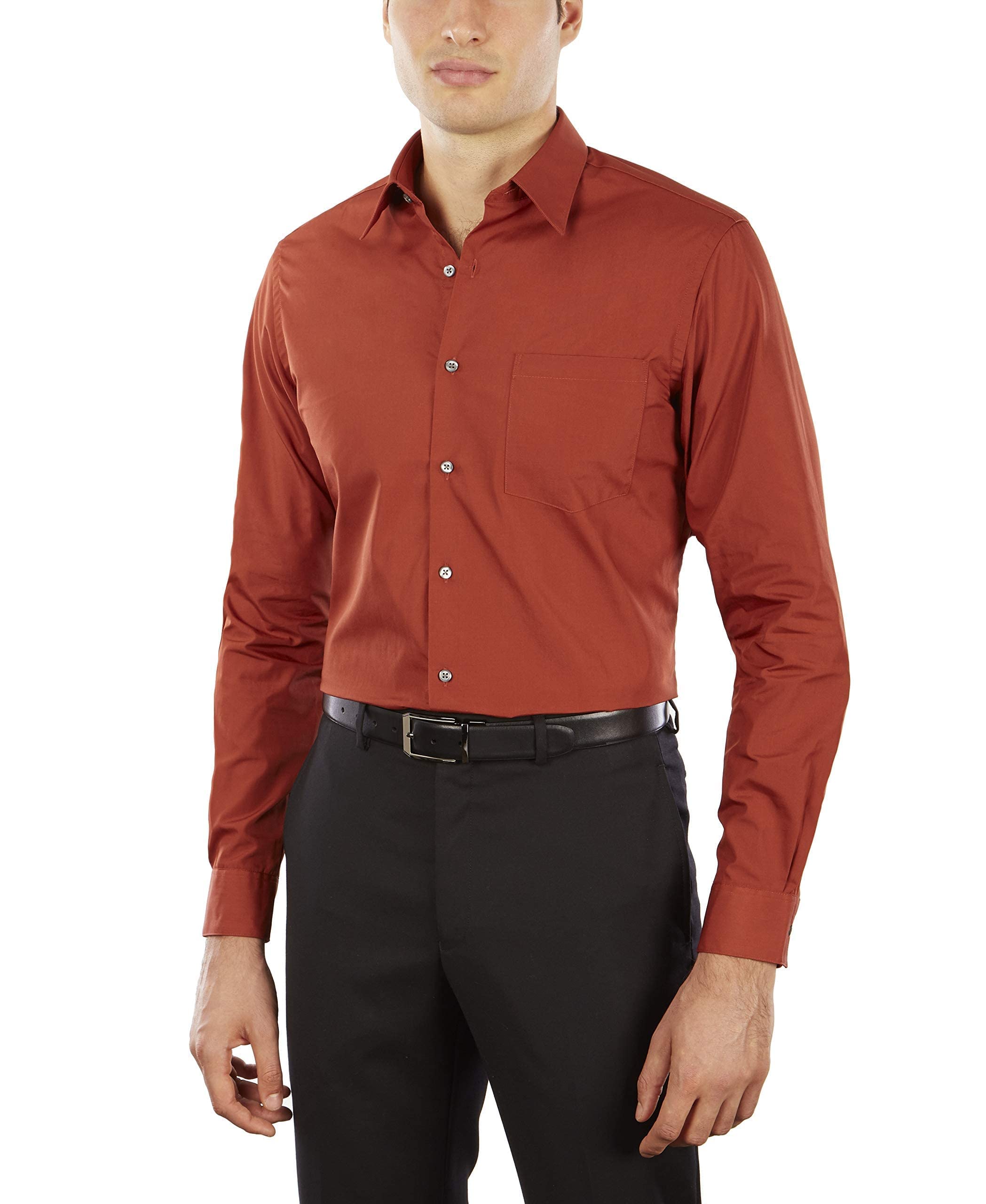 Van Heusen Herren Kleid Fitted Popeline Solid Klassisches Hemd, Kaki-Orange, 37 cm Hals 86 cm-89 cm Ärmel