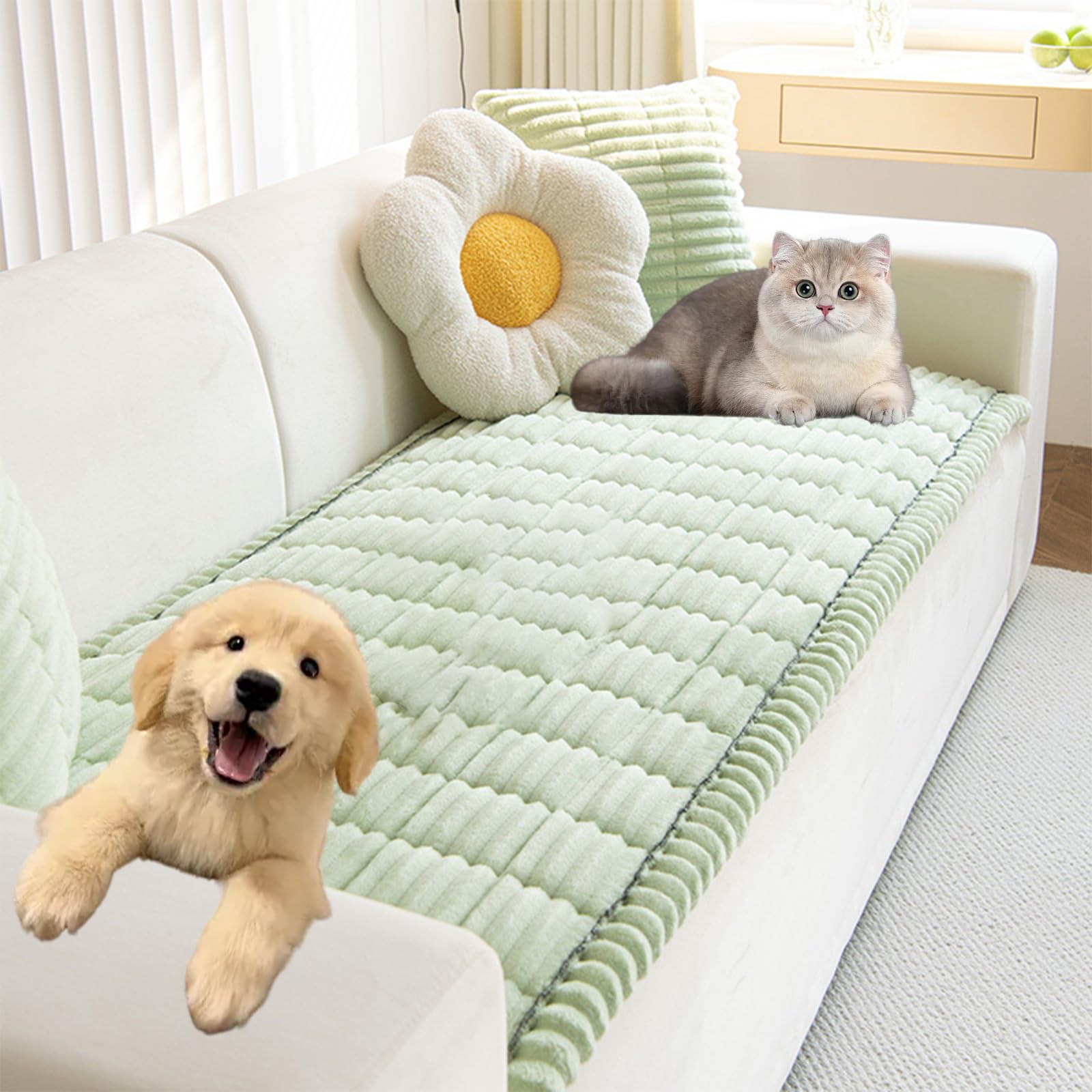 Cosy Plush Pet Seat Sofa Cover, Non Slip Couch Cover, Pet Friendly Sofa Cover 2/3/4 Seater, L Shape, Washable Sofa Pad Protector from Pets/Kids/Dogs (Green, 60x210cm)
