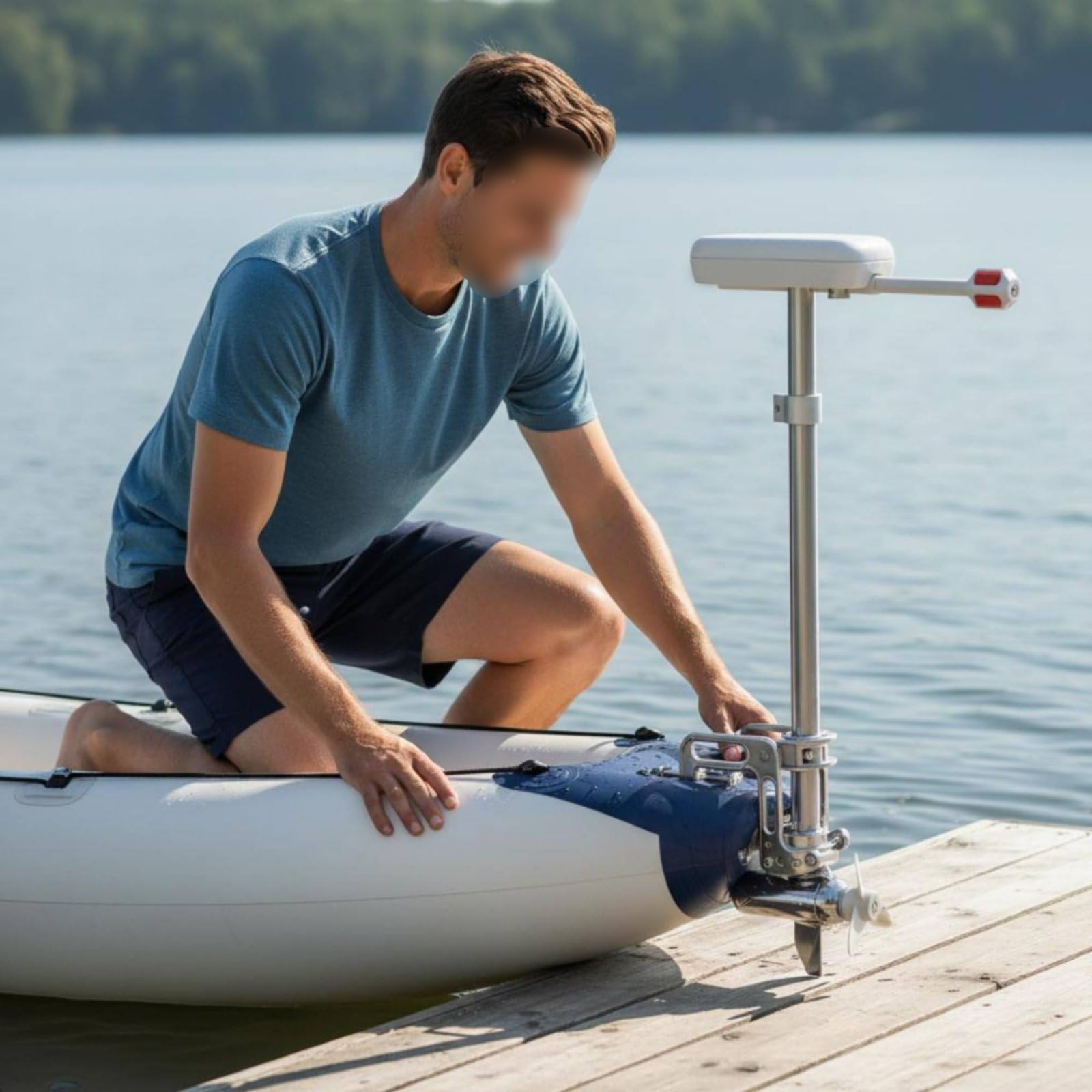 Motor Eléctrico Fuera Borda con Hélice Acero Inoxidable 1300W con Estructura Robusta y Soporte Aleación Aluminio para Inflable Kayak y Lancha Pequeña