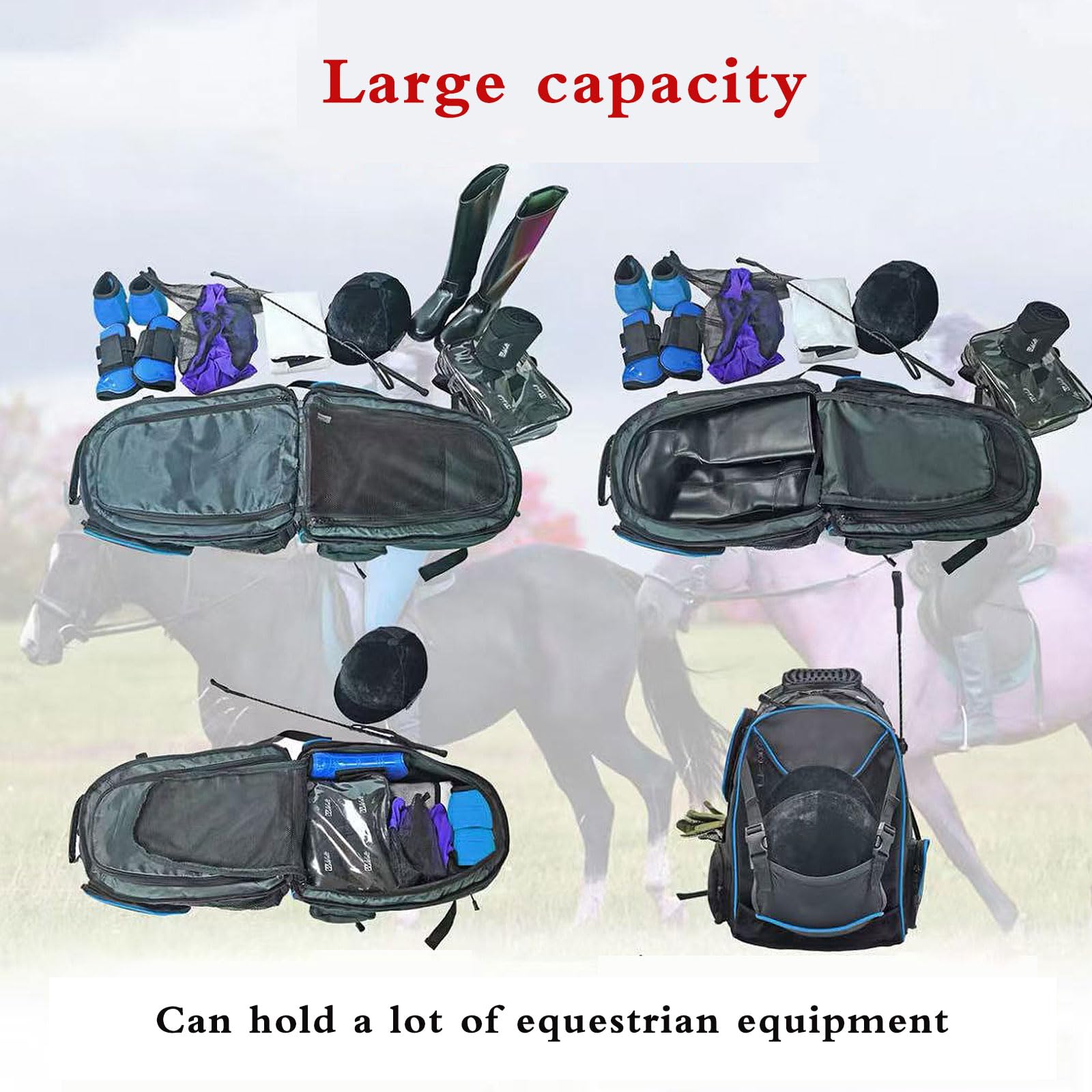 Mochila Ecuestre,Mochila para Botas de equitación con Compartimento,Bolsa de Montar,Fácil de Llevar,Double The Comfort,Suficiente Espacio,Adecuado para Montar a Caballo.