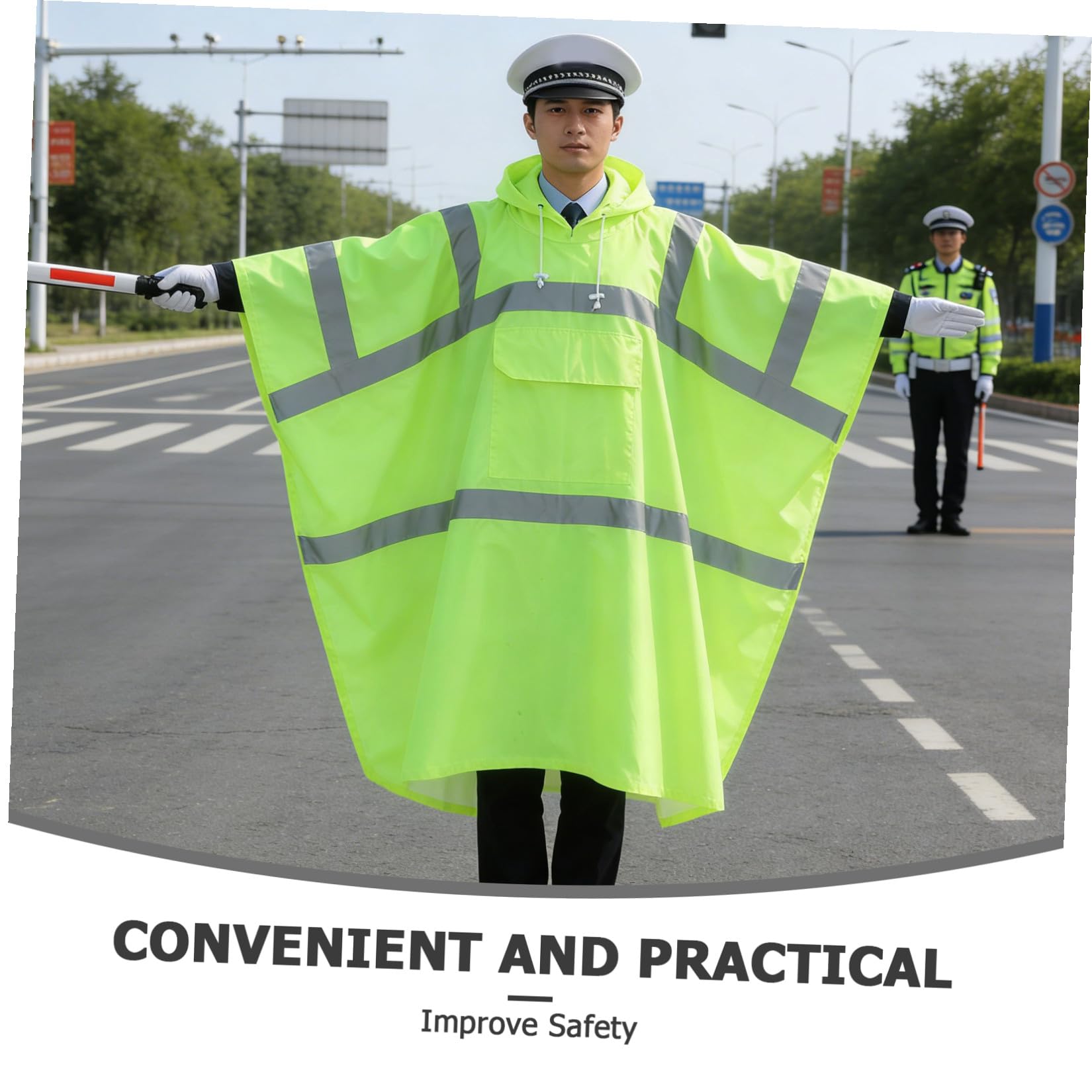 Poncho avec Capuche à Cordon, Tissu Polyester Taffetas Pluie Imperméable Haute Visibilité et Pvc, Coupe-vent et Réfléchissant pour Adultes pour Vélo et Déplacements Quotidiens