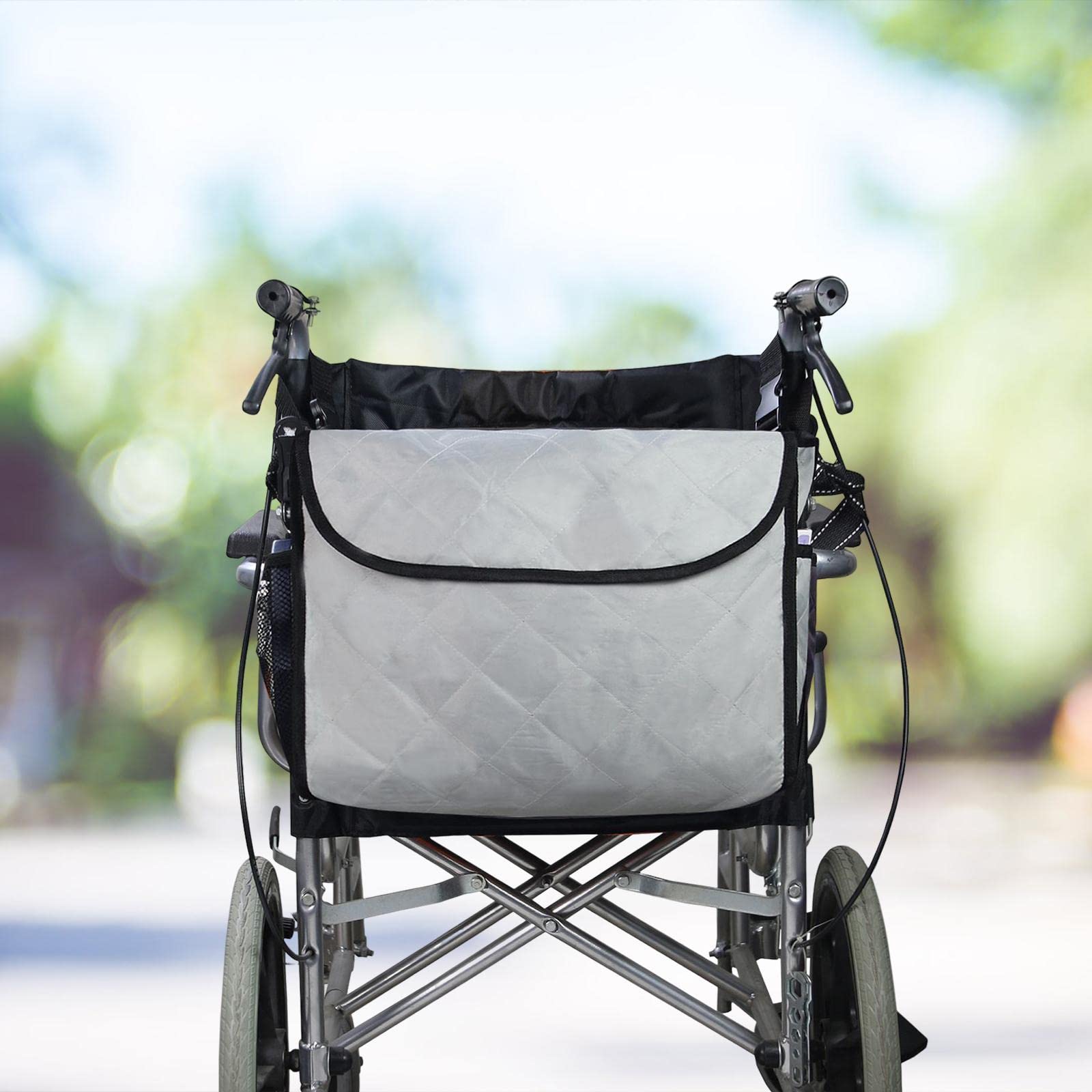 Bolsa Organizadora para Silla de Ruedas con Múltiples Compartimentos Y Correa para El Hombro, de Poliéster, Práctica para Adultos Y Mayores, Gris