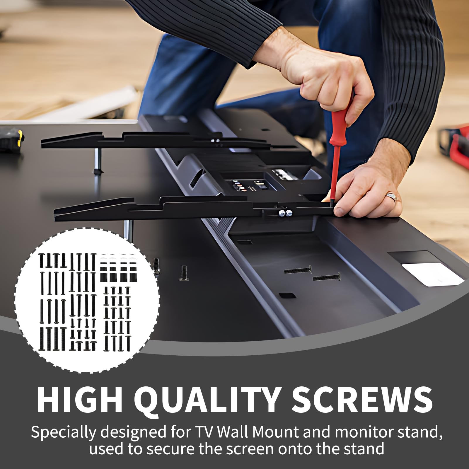 Universal TV Mounting Screw Kit for VESA Standard Wall Mount Brackets, M4 M5 M6 M8 Bolts with Washers and Spacers, Fits Most up to 80 Inch Screens, Black — view 6