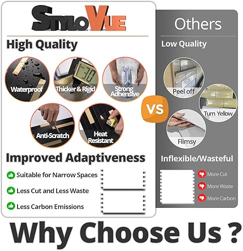 Miniatura 6 de StyloVue 20 hojas de azulejos para despegar y pegar, color negro con aspecto dorado de metal para mejorar tu cocina, caravana, chimenea