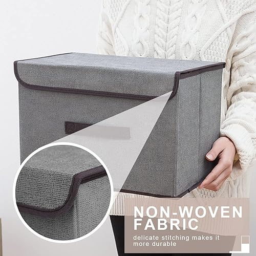 Miniatura 5 de Paquete de 3 contenedores de almacenamiento con tapas, cubos de almacenamiento plegables de tela, cajas de almacenamiento plegables para