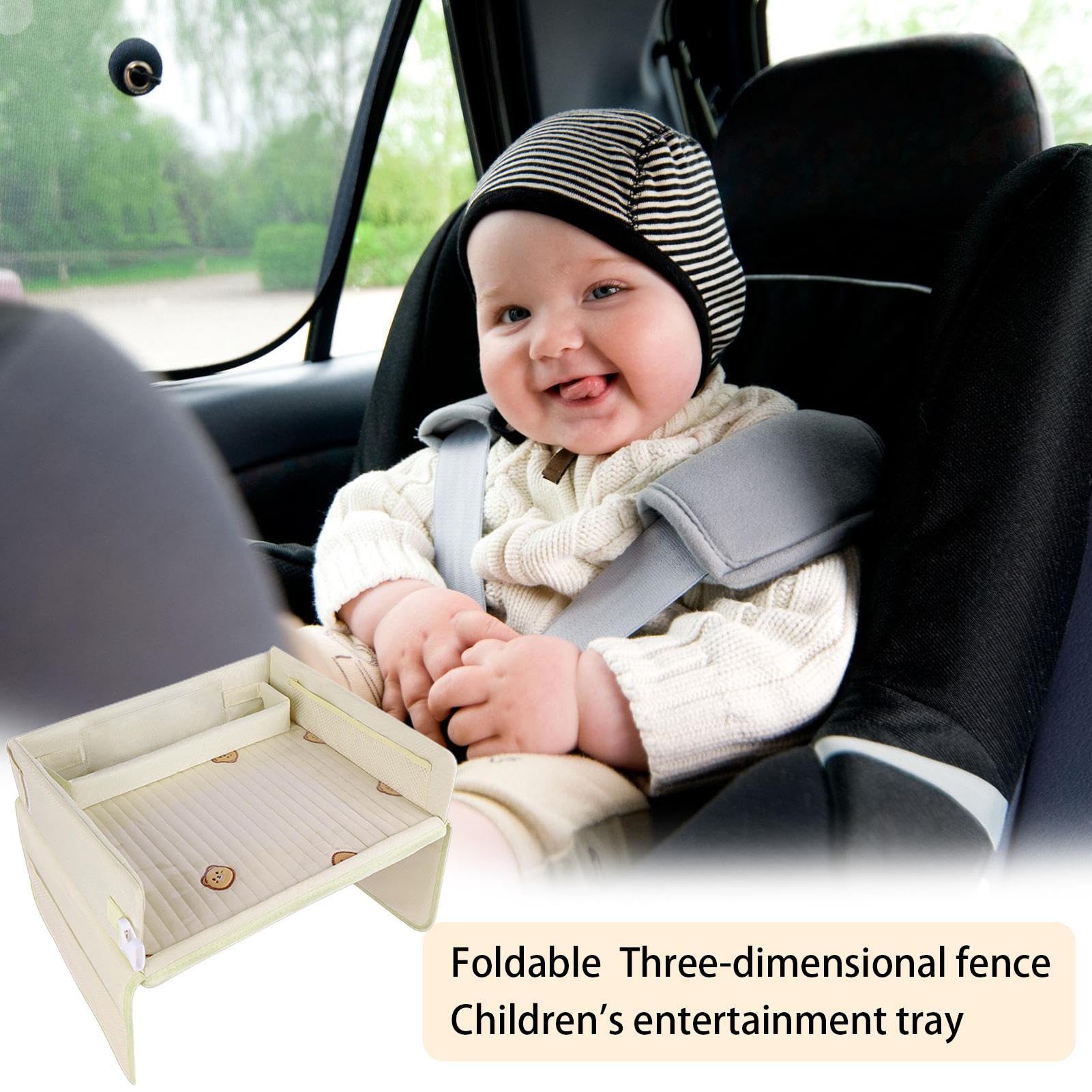 Plateau siège d'auto, Plateau siège Pliable imperméable à Plusieurs Poches, Table porgrancapacité pour Manger, Dessiner, Plateau siège Voyage en Voiture pour Le