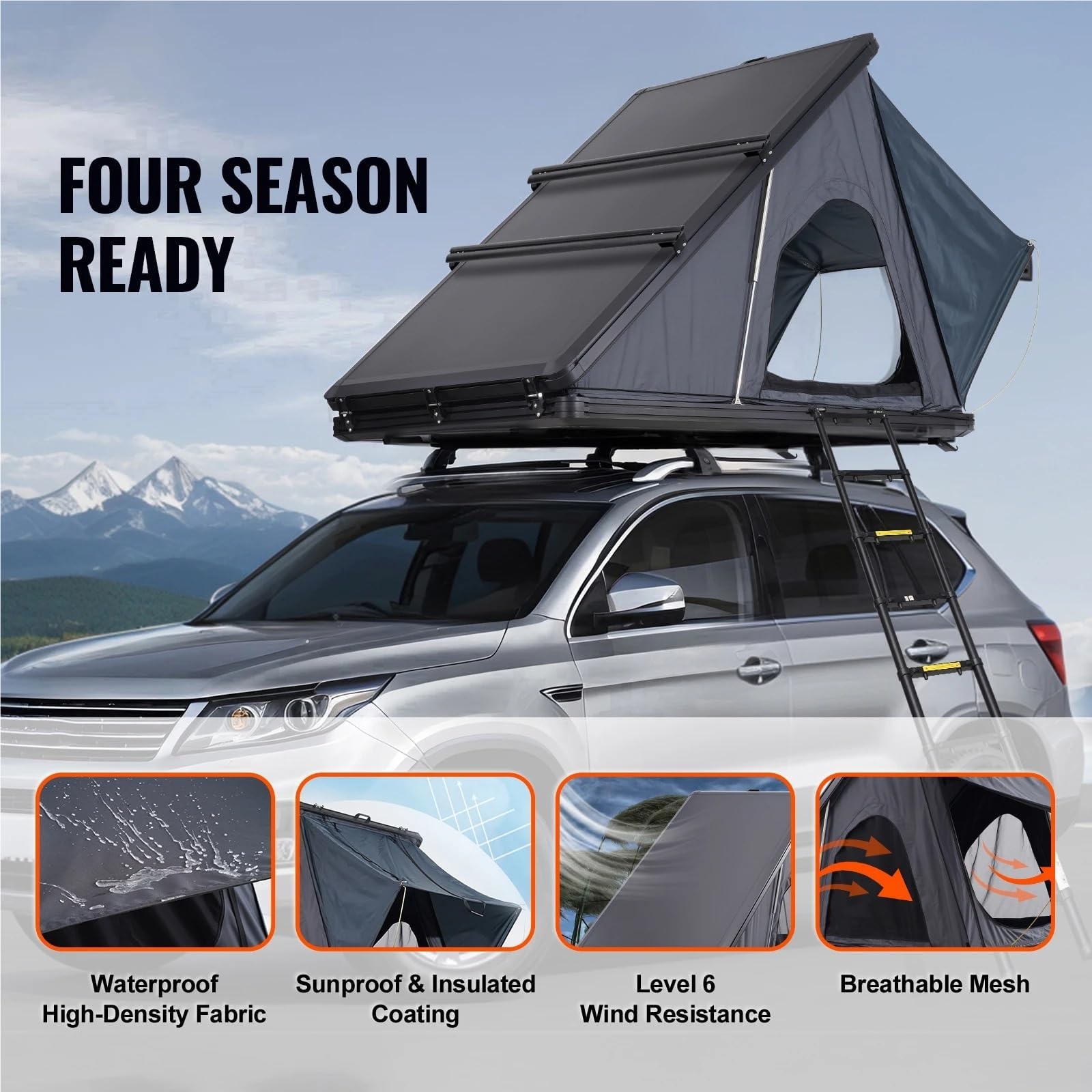 Tente De Toit Rigide pour SUV, Van Et Pickup, Tente De Toit De Voiture étanche Et Résistante Au Vent avec échelle Télescopique, Abri De Camping Extérieur 4 Saisons pour 2-3 Personnes