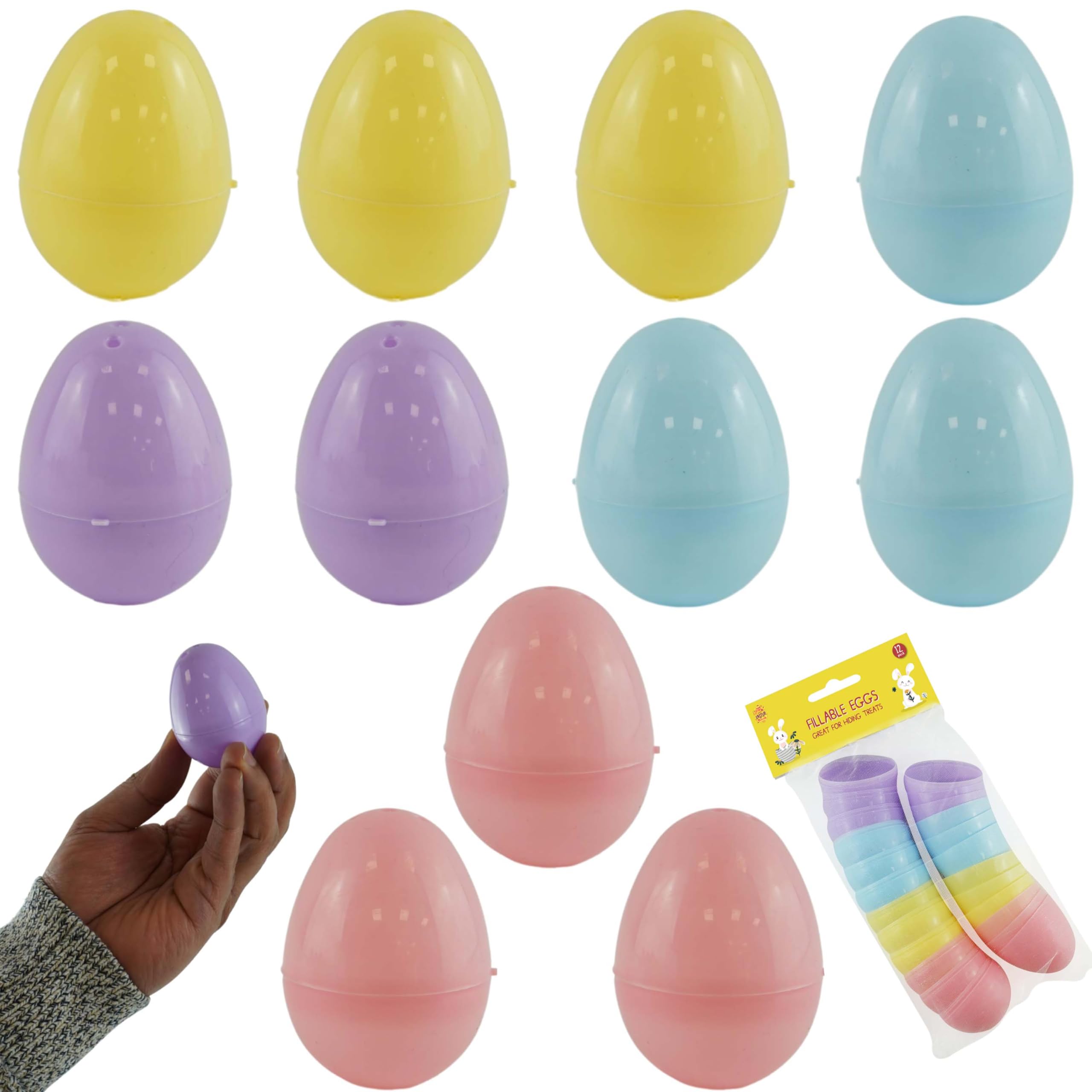 12PCs Easter Fillable Eggs 5.5cm/2.17" - Pastel Colorful Bright Plastic Easter Eggs with Hinge, Hoppy Easter Surprise Eggs for Filling Treats, Easter Egg Hunt Capsules Party Supplies
