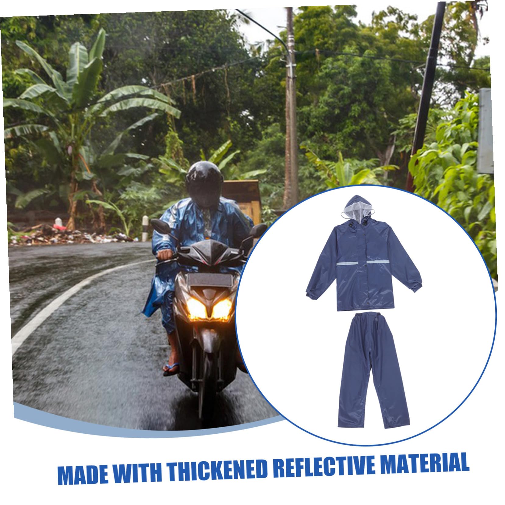 Regenbekleidung mit Kapuze für Erwachsene Wasserdichte Zweiteilige Regenkombi aus Reflektierendem Material für Motorradfahrer und Outdoor-aktivitäten