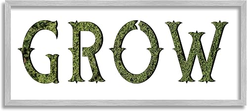 Miniatura 1 de Stupell Industries Crece frase mínima sobre patrón de hierba, diseñado por Daphne Polselli - Arte de pared enmarcado gris, 10 x 24 pulgadas, verde