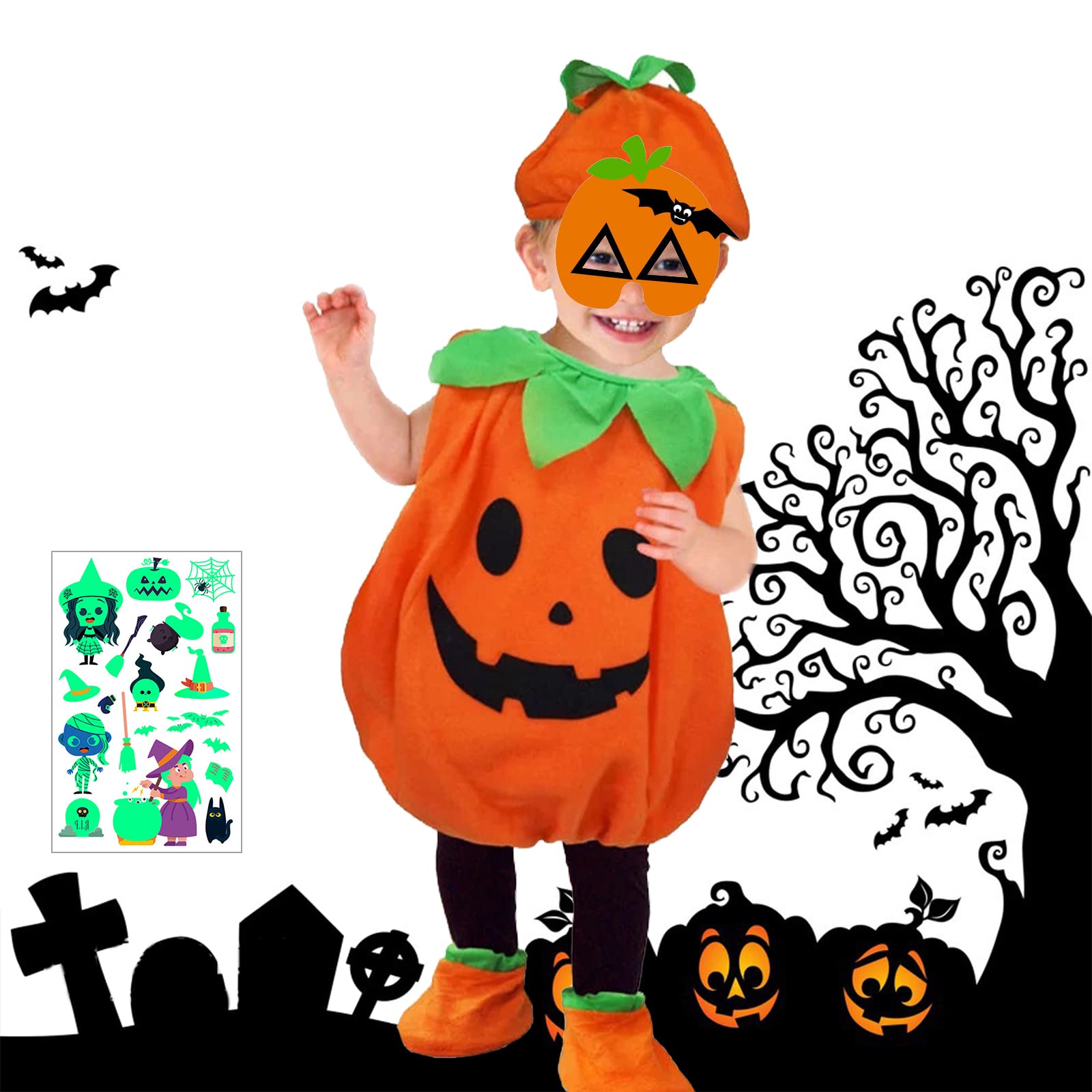 KIJUH Disfraz de Calabaza Para Halloween, Disfraz de Calabaza Para Bebé con Sombrero, Disfraz de Calabaza Para NiñOs y NiñAs Halloween Carnaval Carnaval Cosplay