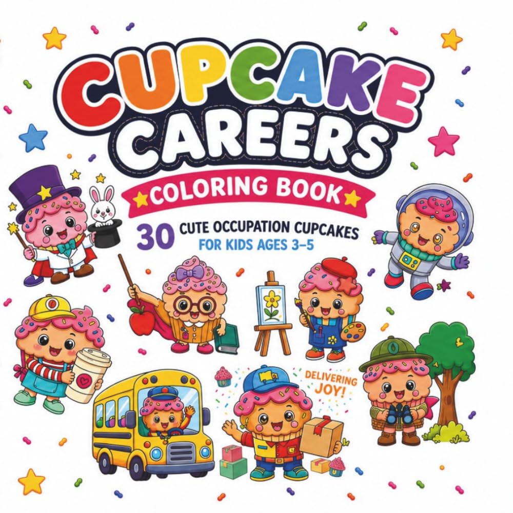 Cupcake Careers Coloring Book: Fun and Adorable Occupation Coloring Pages for Kids Ages 3–5