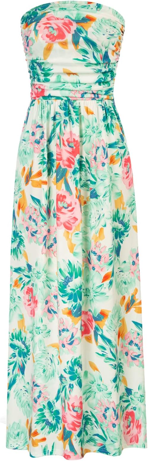 GRACE KARIN Women Strapless Dress Casual Loose Ruched Long Maxi Dress with Pockets