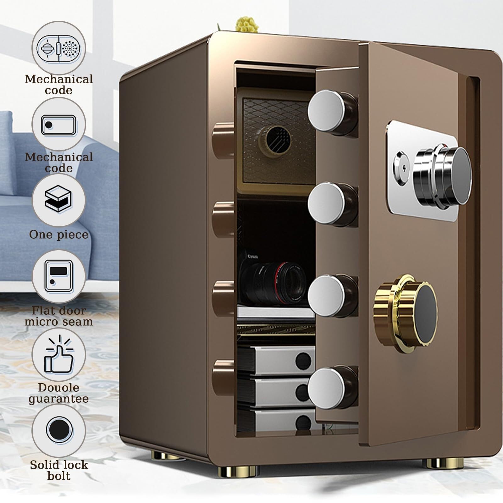 coffre Grand coffre-fort de sécurité en acier avec mot de passe clé | Protection antivol for les documents de bijoux