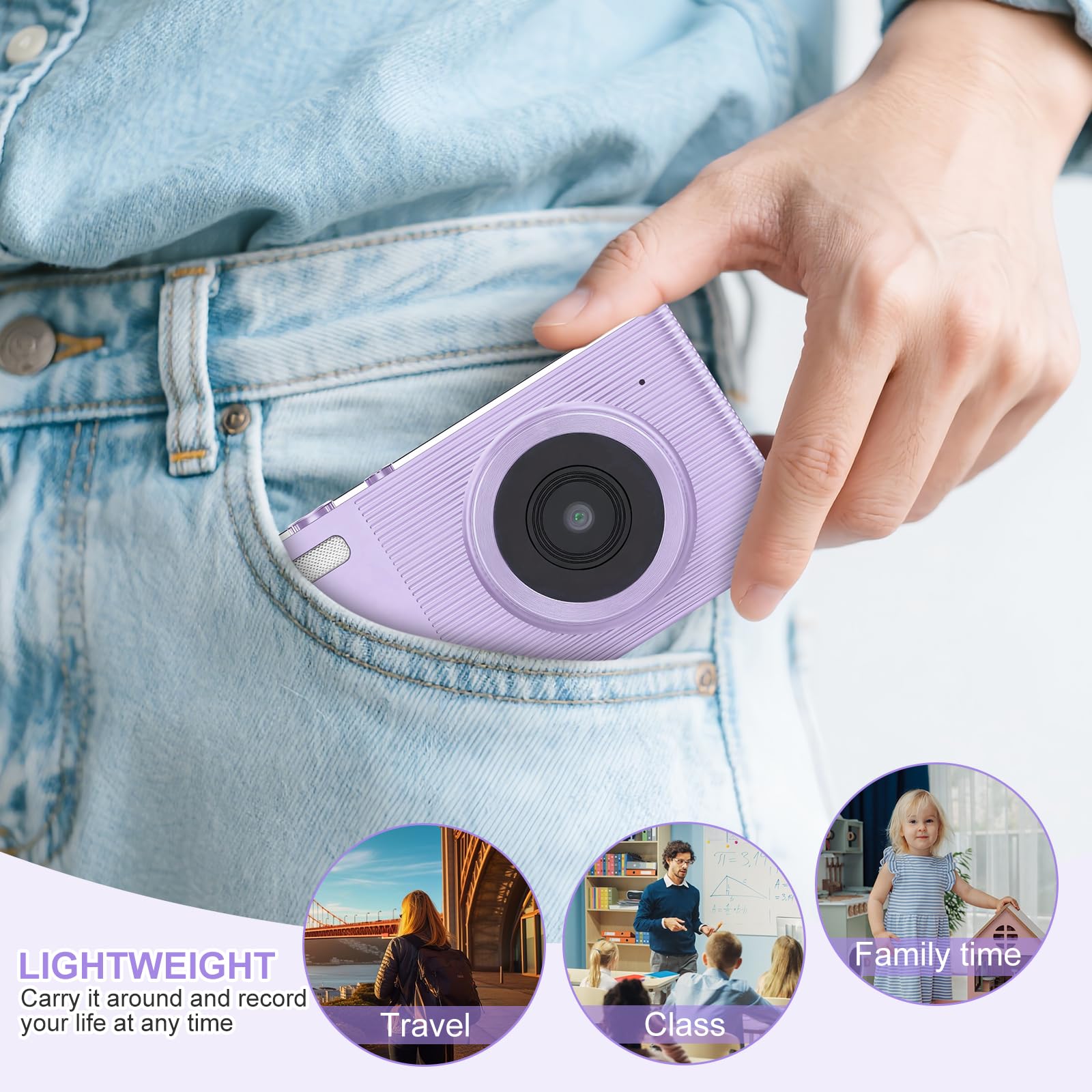 Fotocamera digitale per fotografia, fotocamera 4K 72MP Vlogging, fotocamera digitale con messa a fuoco automatica per adolescenti, adulti, principianti, zoom 16x, scheda da 32 GB, viola