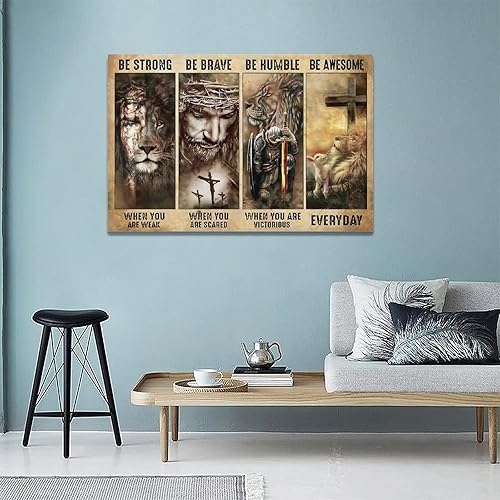Vista 25 de Póster en lienzo con imágenes de Jesús, león y cordero, impresión en lienzo con texto en inglés "God Bible Christian Religios" para pared, pintura