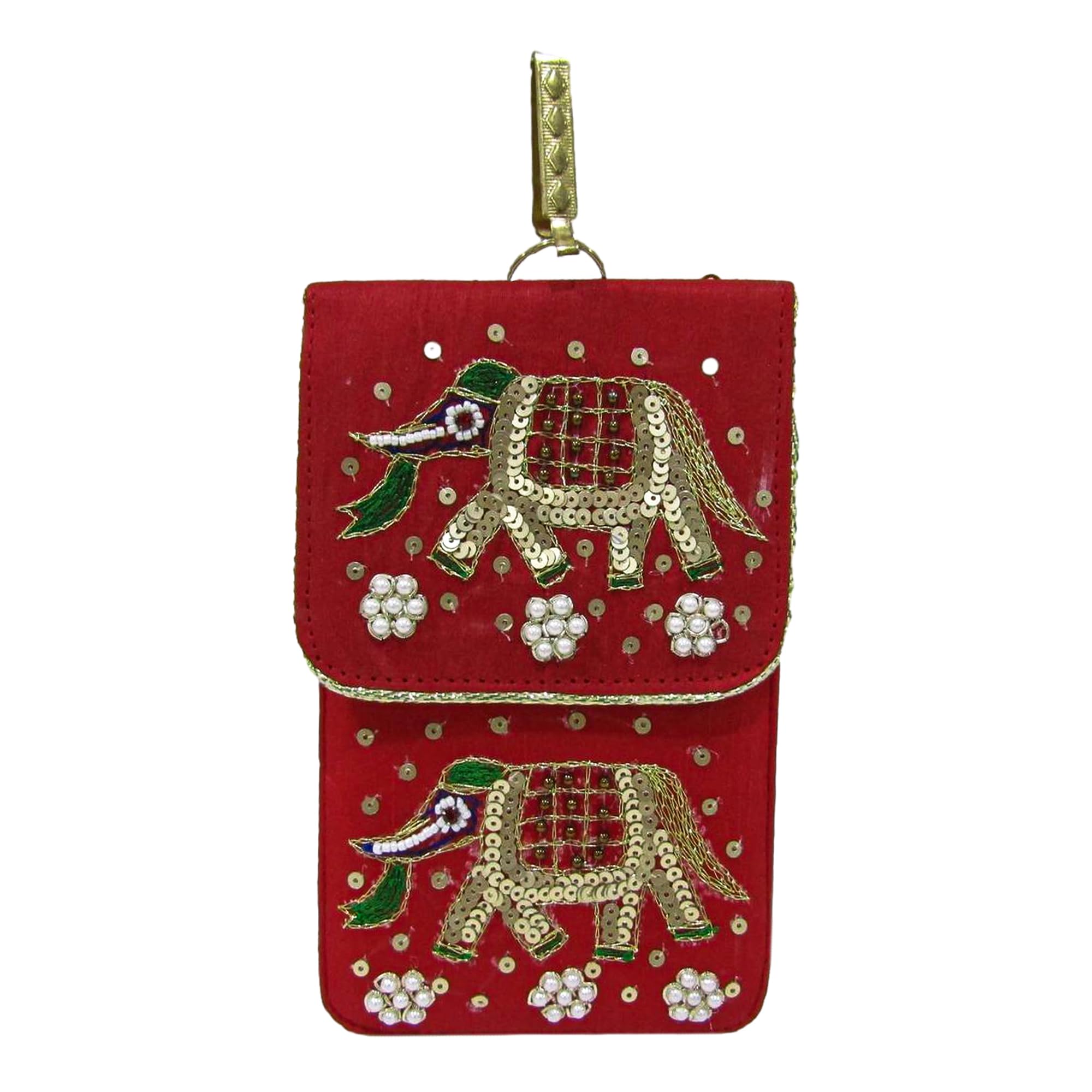purple pink Exclusive Elephant Moti Hand Embroidery Mobile Pouch With Waist Clip Hook & Detachable Golden Sling Chain Beaded Design,Ethnic Phone Purse for Women and Girls For Party Wedding-picture-18