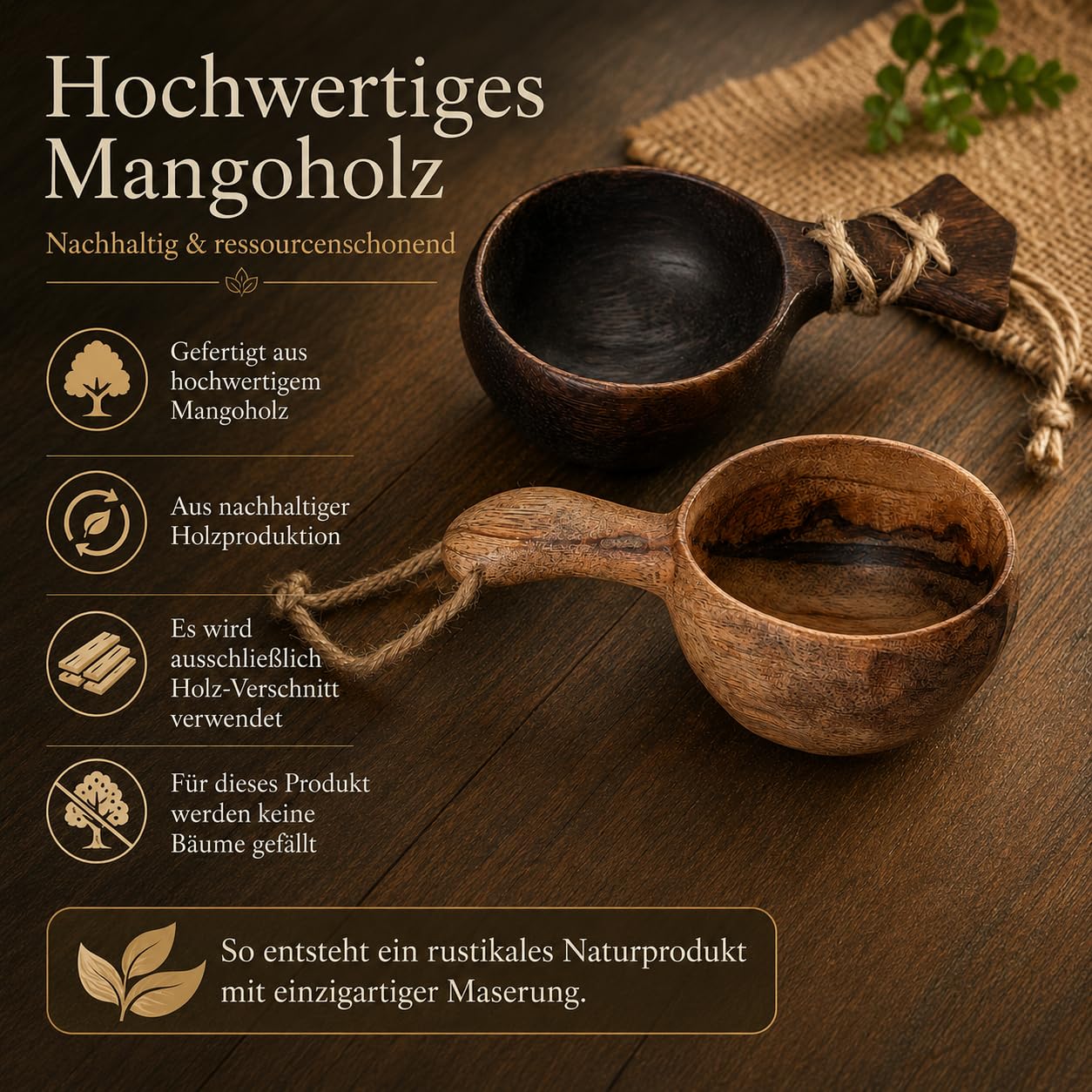 Kuksa drewniane kubki zestaw 2 szt. z drewna mango, 60 ml