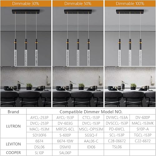 Miniatura 3 de LMQNINE Lámparas de techo regulables para cocina, luz LED moderna, color negro, mini lámpara colgante con cristal de burbujas para cocina, isla,