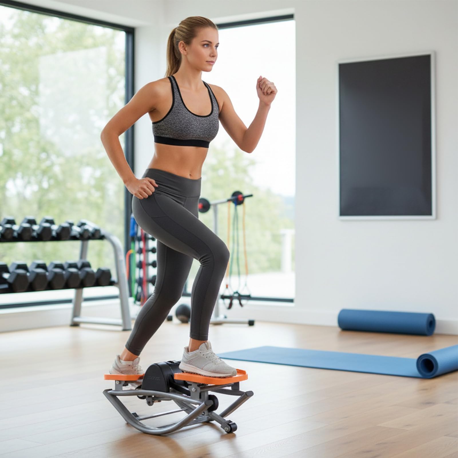 Stepper da lato a lato – Trainer compatto, modellatore per gambe, core builder, sistema di esercizi con movimento a dondolo con cinghie per le mani per allenamenti efficaci mirati a ginocchia, fianchi