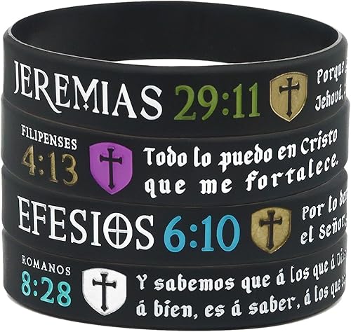 Miniatura 5 de Pulseras La Biblia Reina-Valera (paquete de 12)  Filipenses 413, Jeremias 2911, Romanos 828 y Efesios 610  Paquete a granel de pulseras de silicona