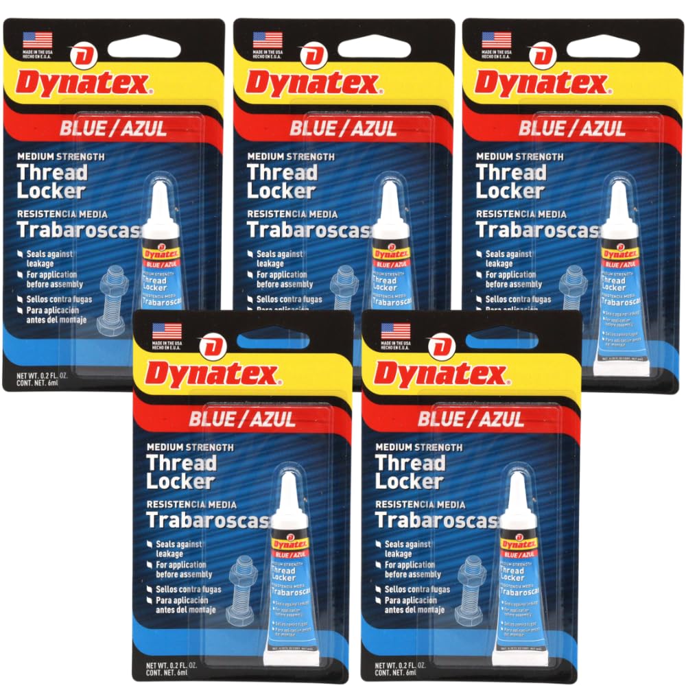 Dynatex Blue Medium Strength Threadlocker 0.20 oz Bottle - Removable with Hand Tools, Locks Fasteners on Metal, Vibration Resistant, Solvent Resistant (5-Pack)