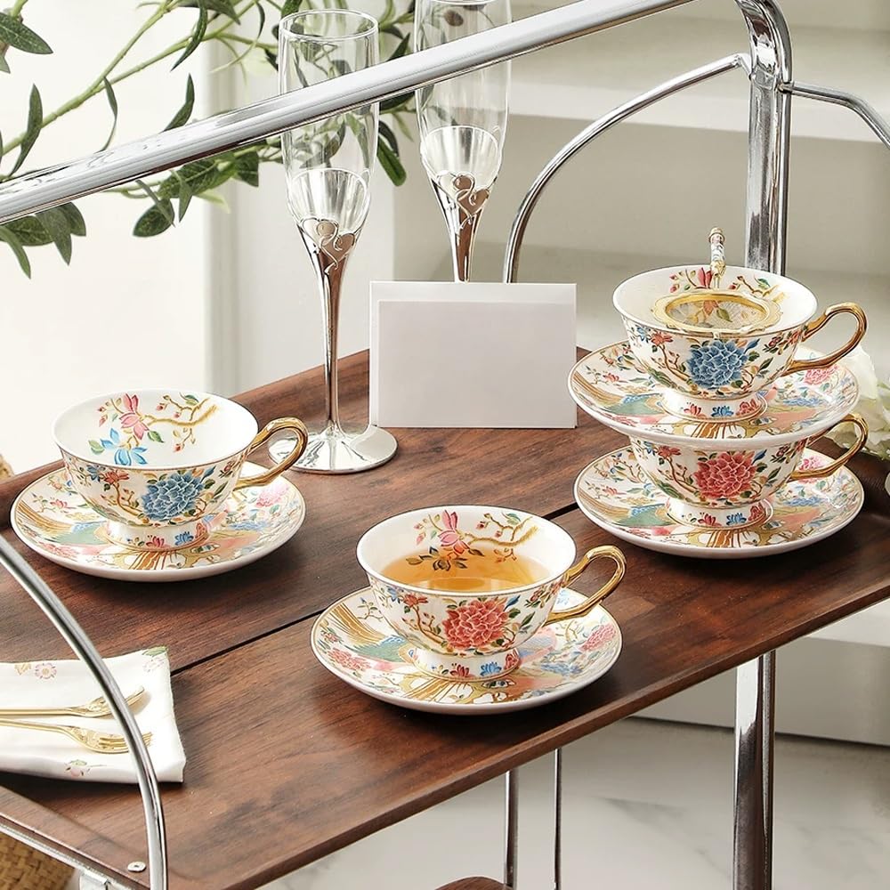 Zestaw 4 filiżanek do kawy, ceramiczna filiżanka do espresso ze spodkiem, kubki do kawy z uchwytem, ​​filiżanka do espresso, mleka, herbaty