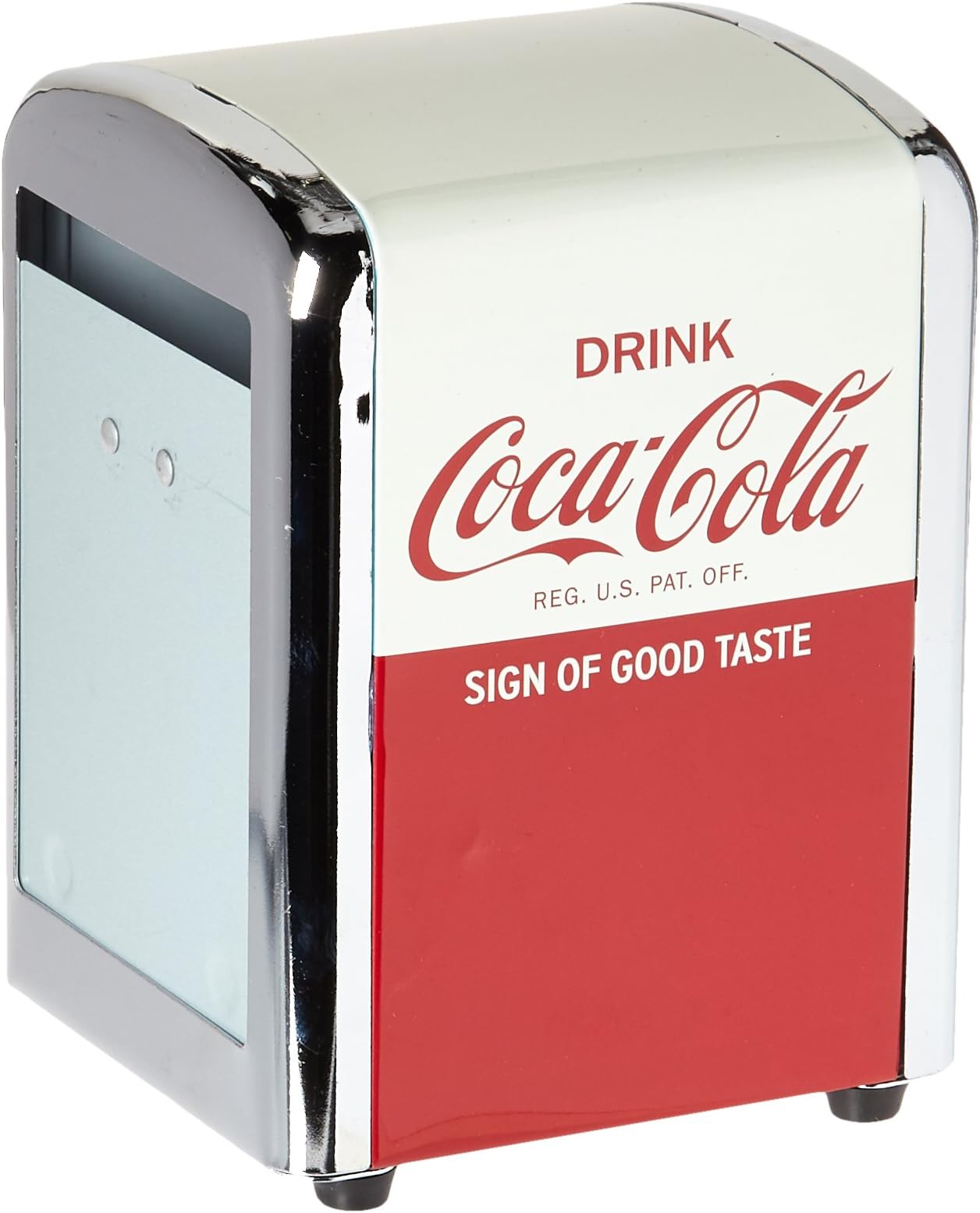 Tablecraft CC381 Coca-Cola Napkin Dispenser, Half, Red, Stainless Steel