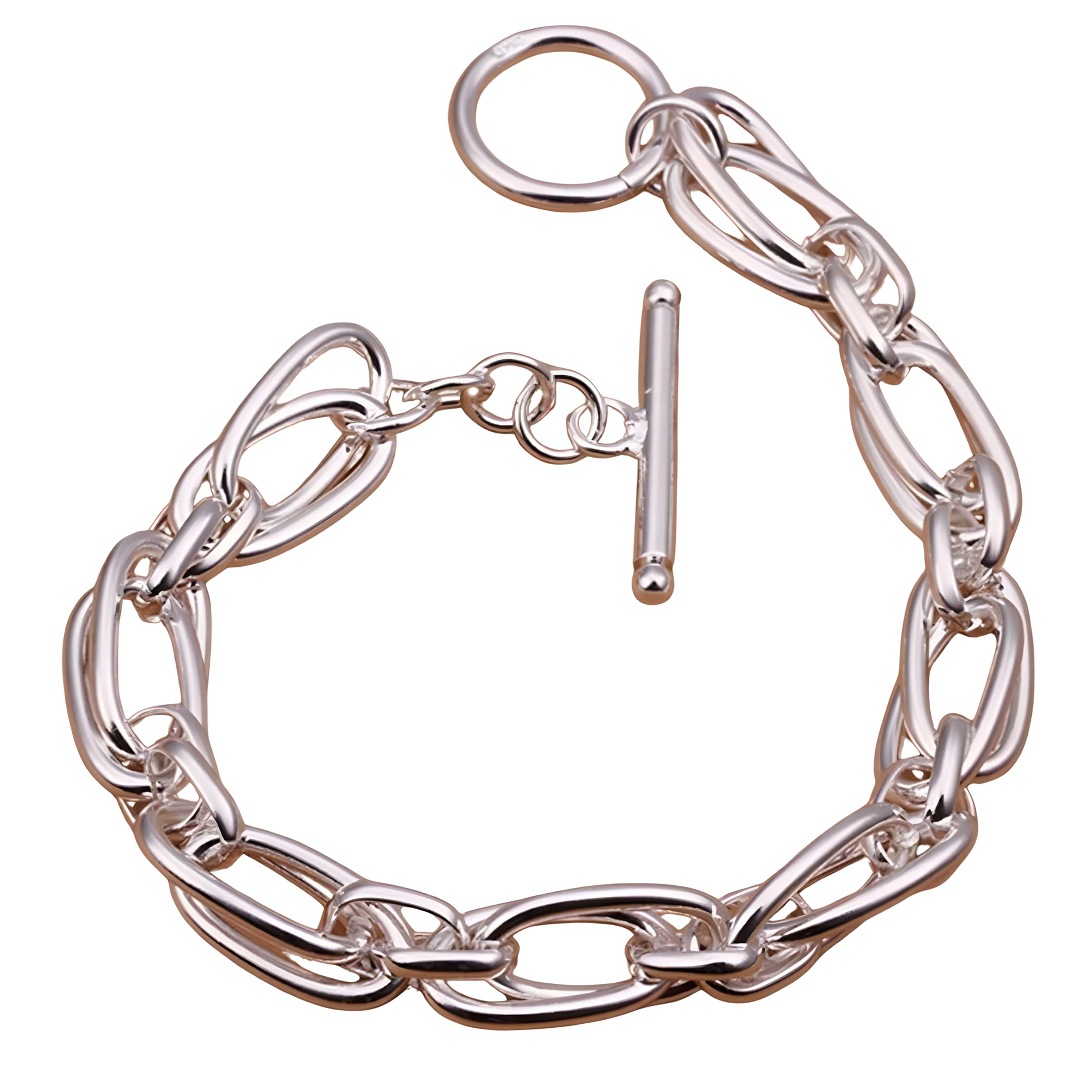 Pulsera de plata de ley 925 con cadena de doble eslabón para mujer, elegante y moderna pulsera de plata con cierre de palanca seguro 445