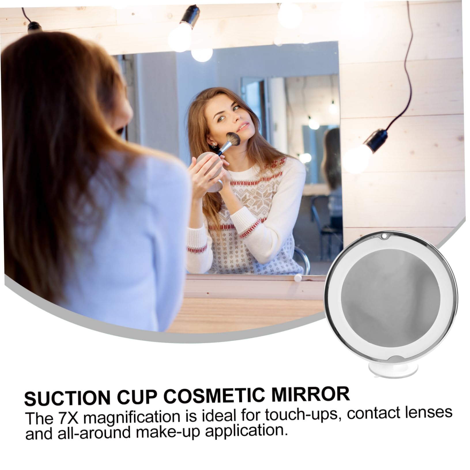 Cosmetico Rotondo con LED e Ventosa per Applicazioni Make Up e Ritocchi Bianco Batteria