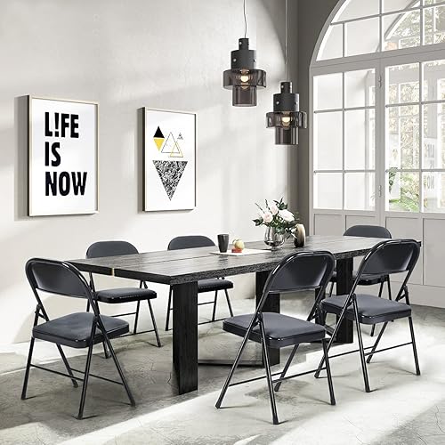 Miniatura 2 de FurnitureR Juego de 6 sillas plegables portátiles, sillas comerciales apilables sin montaje con asientos acolchados y respaldo para oficina en casa,