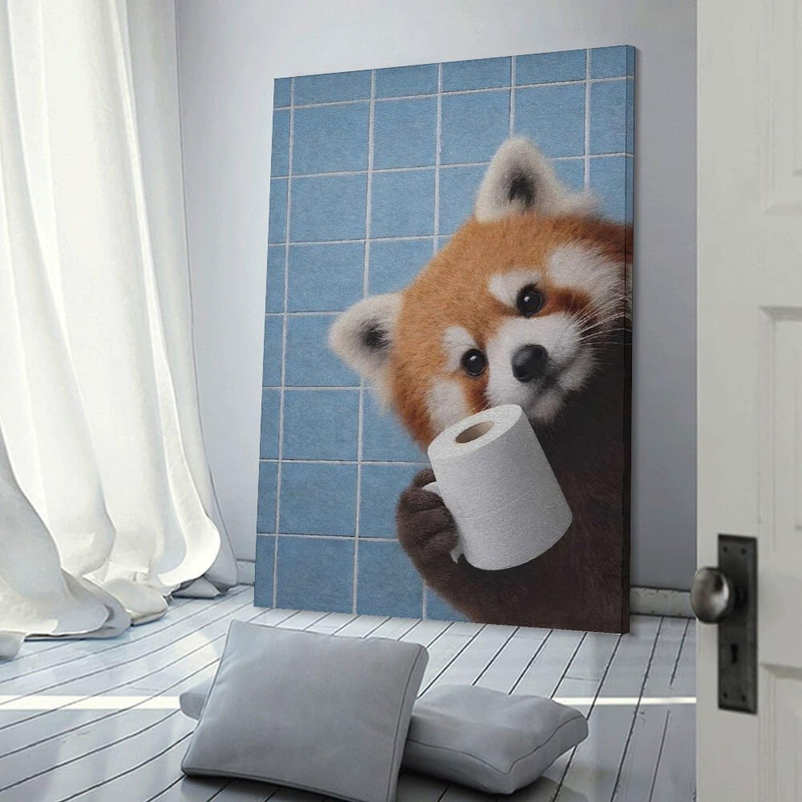 Junmoney Frame-Style-20 Red Panda With Toilet Paper Are You Pooping Home Decor Wall Art 24X36inch(60X90cm), For Gallery Wall Layouts In Home Or Office, A Versatile Canvas Print For Layering
