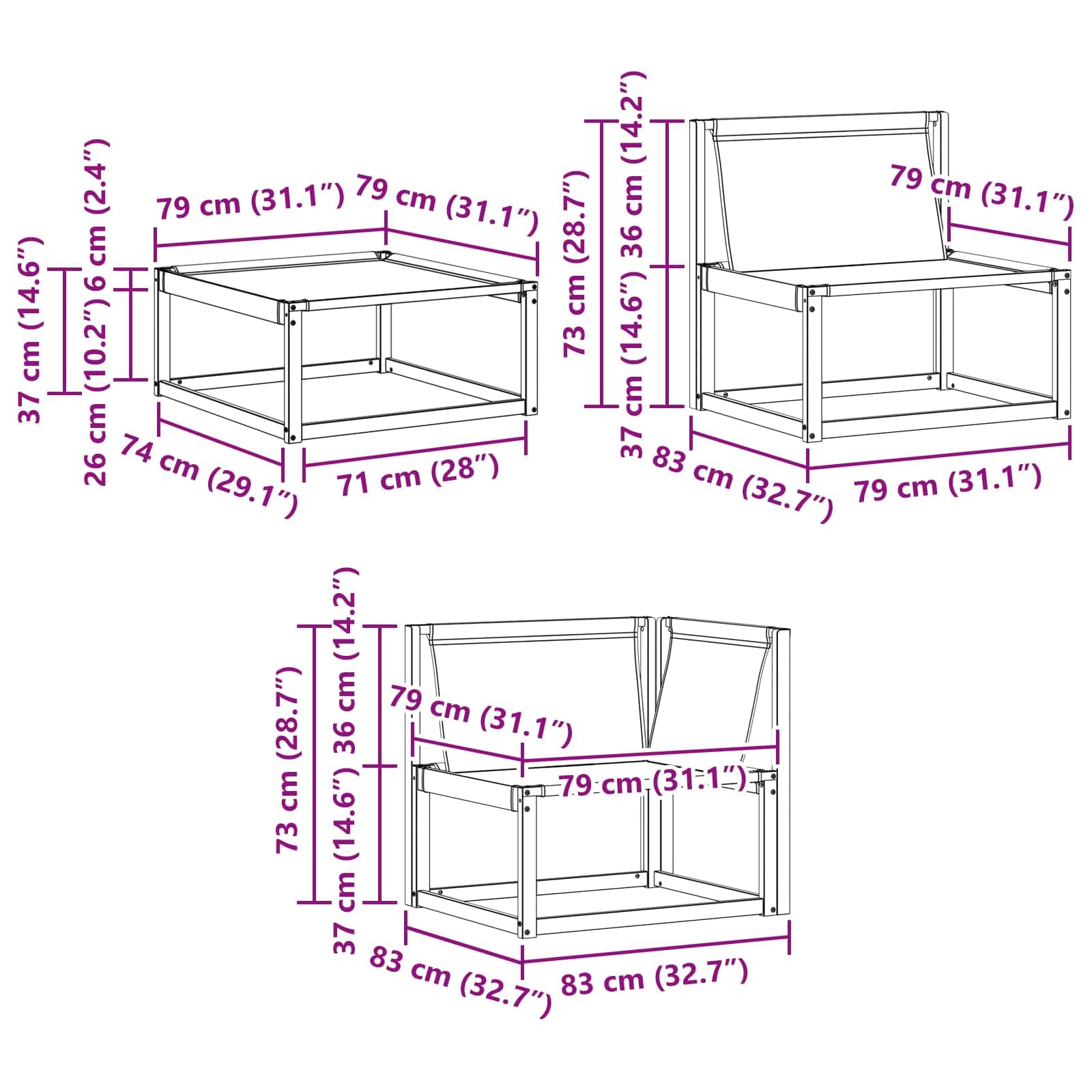 Gartenmöbelgarnitur 19-teilig aus Massivholz Akazie für Terrasse Balkon und Garten wetterfestes Sitzgruppen-Set mit Tisch, Sofas, Stühlen, Hockern