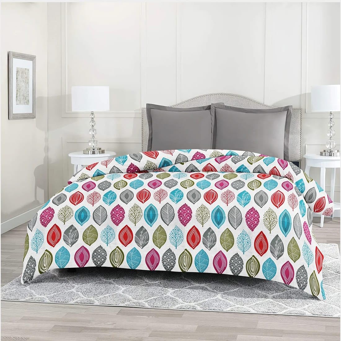 AURAVE Printed Orange Feathers Vector Pattern Cotton Duvet Cover-image-11