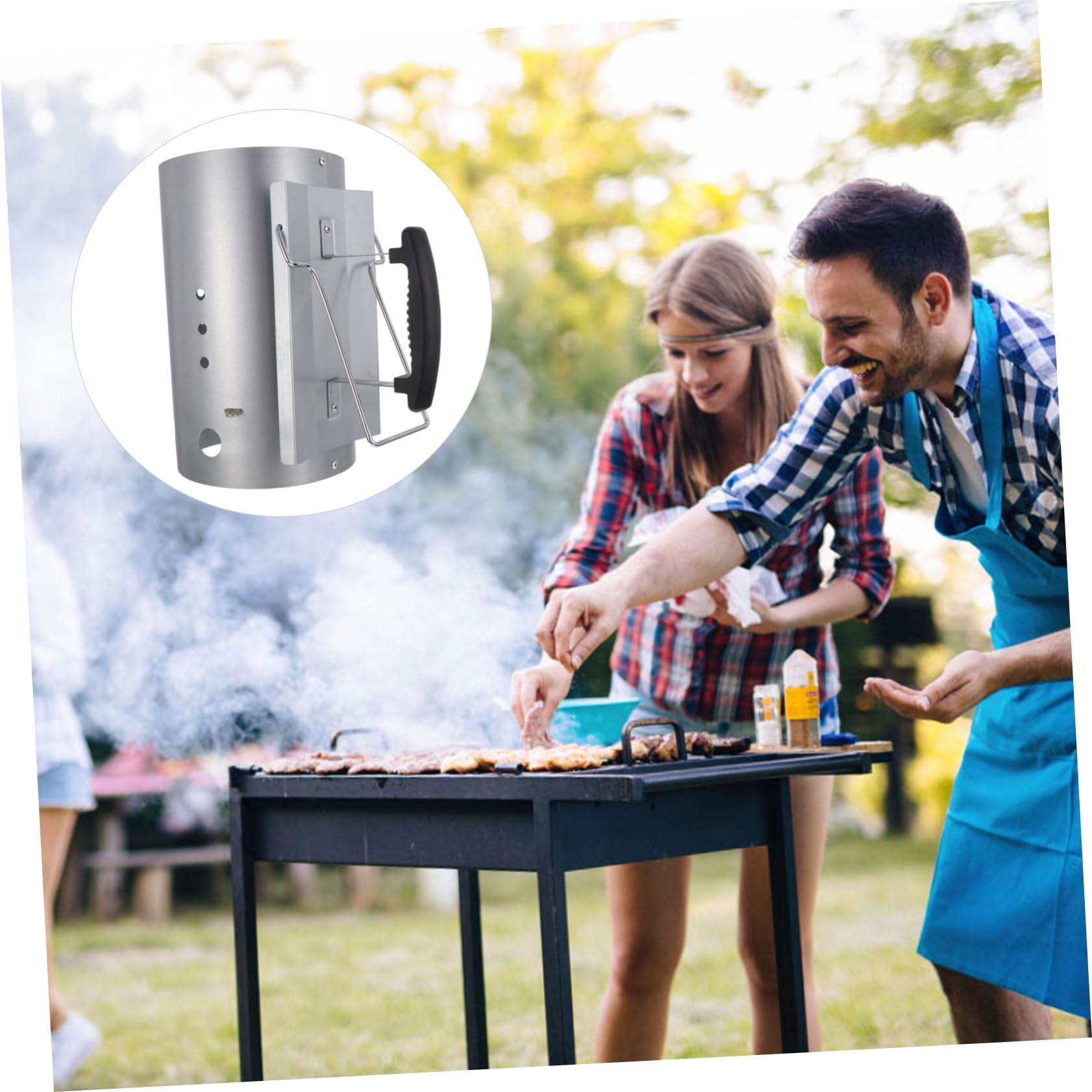 ORFOFE Barbecue Accendifuoco Galvanizzato con Manico in Nylon Accensione Carbonella per Grill da Esterno e Avvio Fiamma Odori Chimici