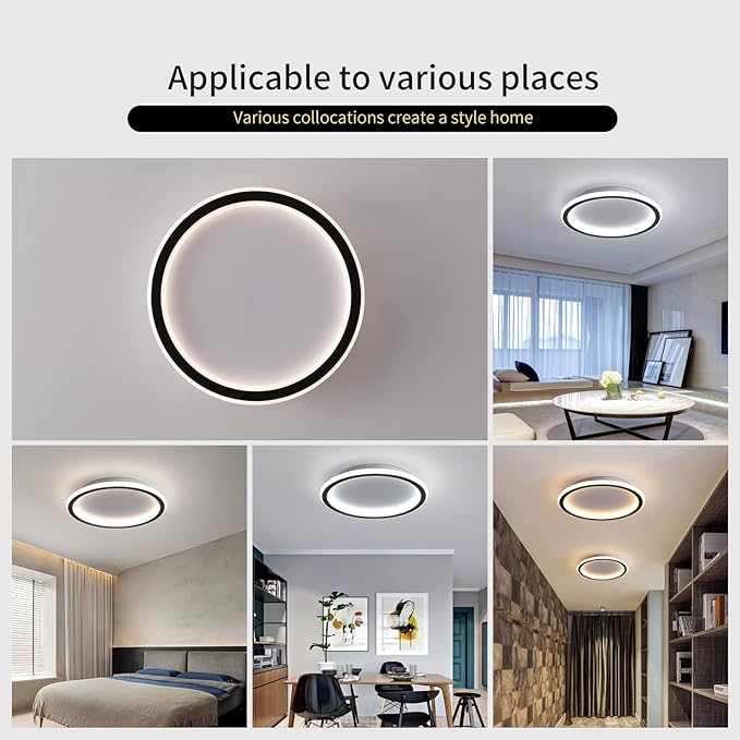 Schindora LED-plafondlamp, plat 24W warm wit 3000K 2700 LM, moderne ultradunne zwarte ronde plafondlampen ﾘ315 mm voor lounge woonkamer keuken eetkamer hal thuiskantoor buiten veranda photo 3