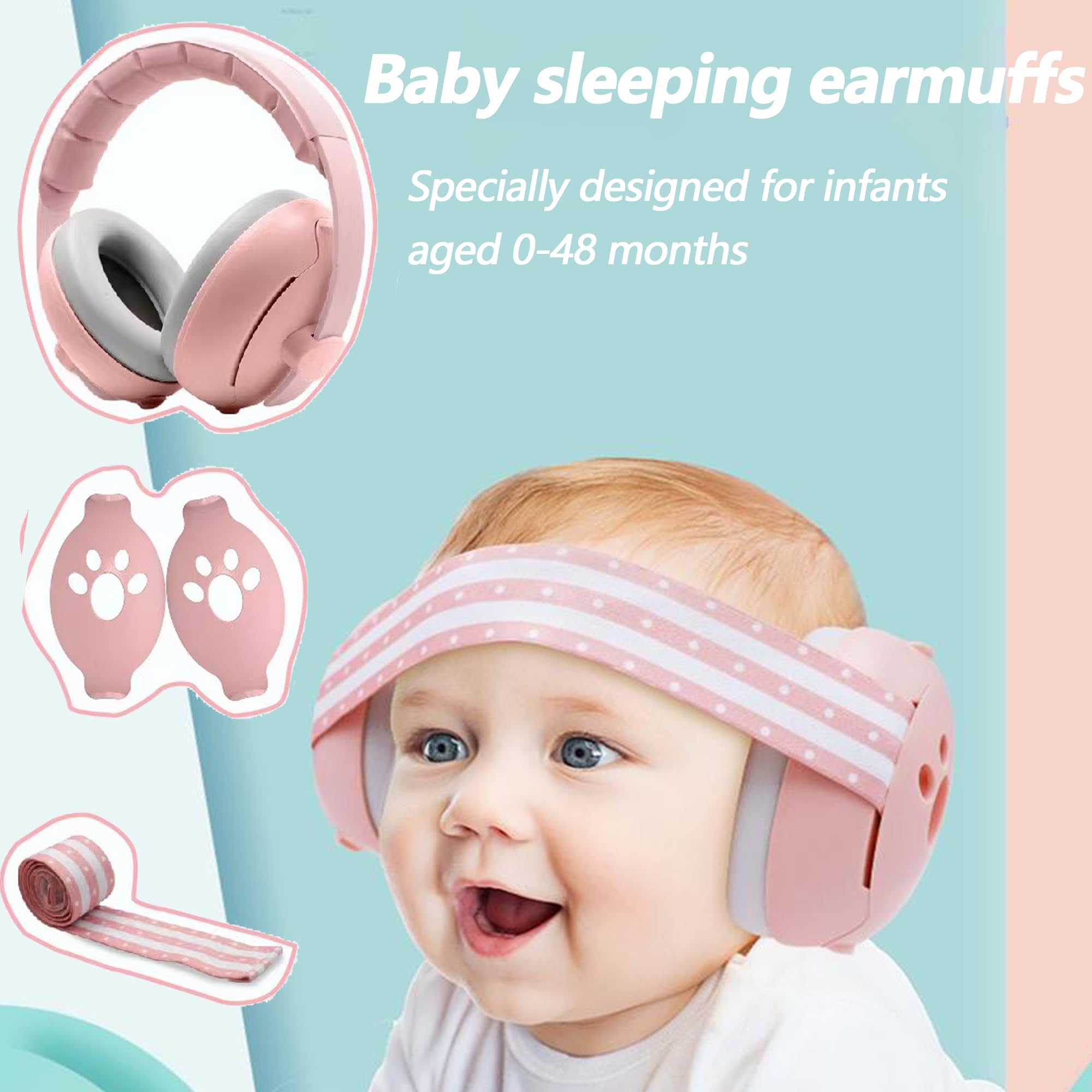 QSLKI Baby Ear Defenders 2-in-1 for 1-48 months, Adjustable Ear Defenders Children with Stretchy Band - Image 2