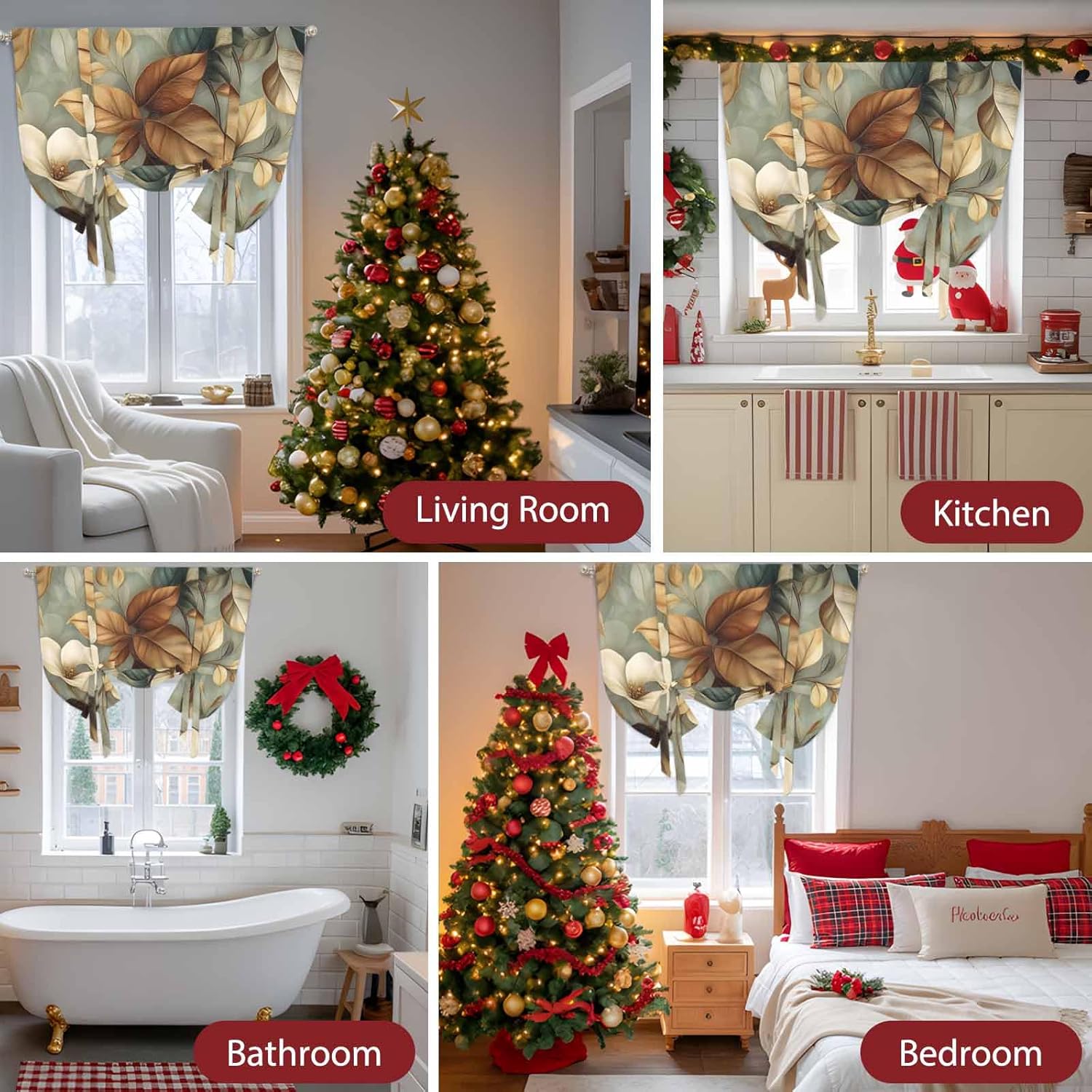 Boho Vintage Flower Tie Up Curtains for Windows 45 Inch Length Balloon Curtains Kitchen Adjustable Balloon Window Shade Farmhouse Botanical Floral Leaf Tie Up Valance Bathroom Curtain Window 34"x45"