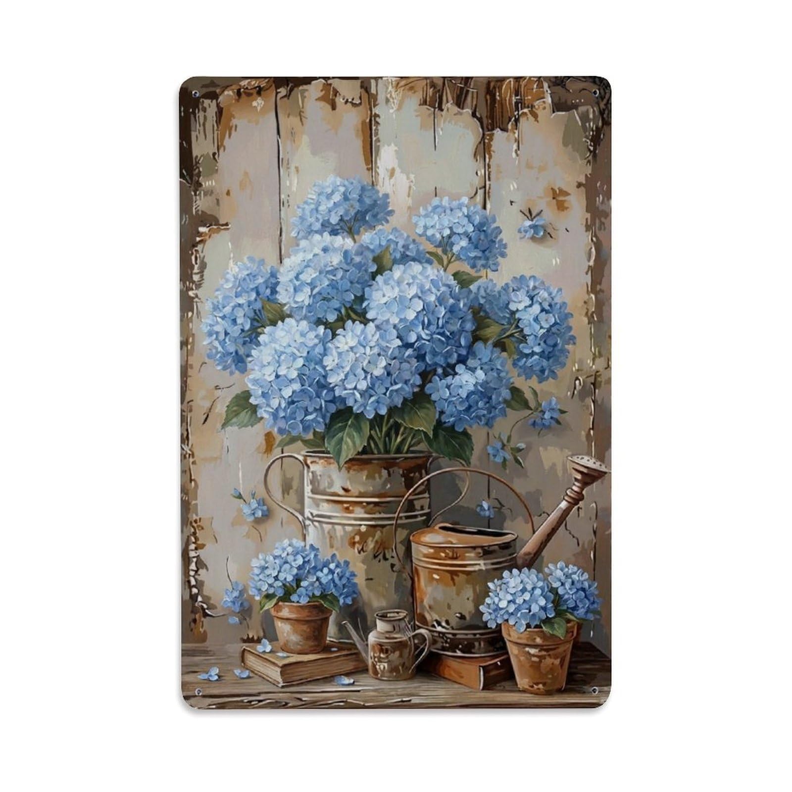 Vintage Flower Bunch Hydrangea Pastoral Aesthetics Metal Tin Sign