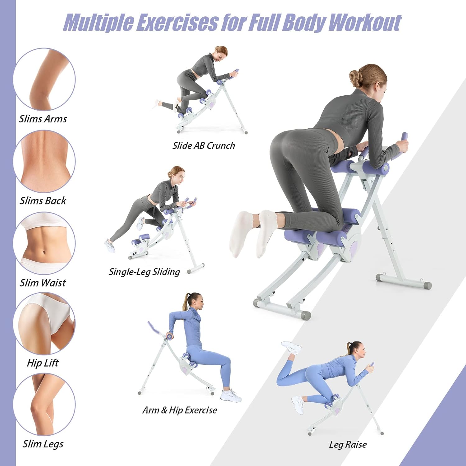 Goplus Foldable Core Abdominal Trainer, AB Workout Machine Exercise Equipment with 4 Adjustable Heights, LCD Monitor, Waist Trainer Ab Cruncher Strength Training Equipment for Home Gym Fitness